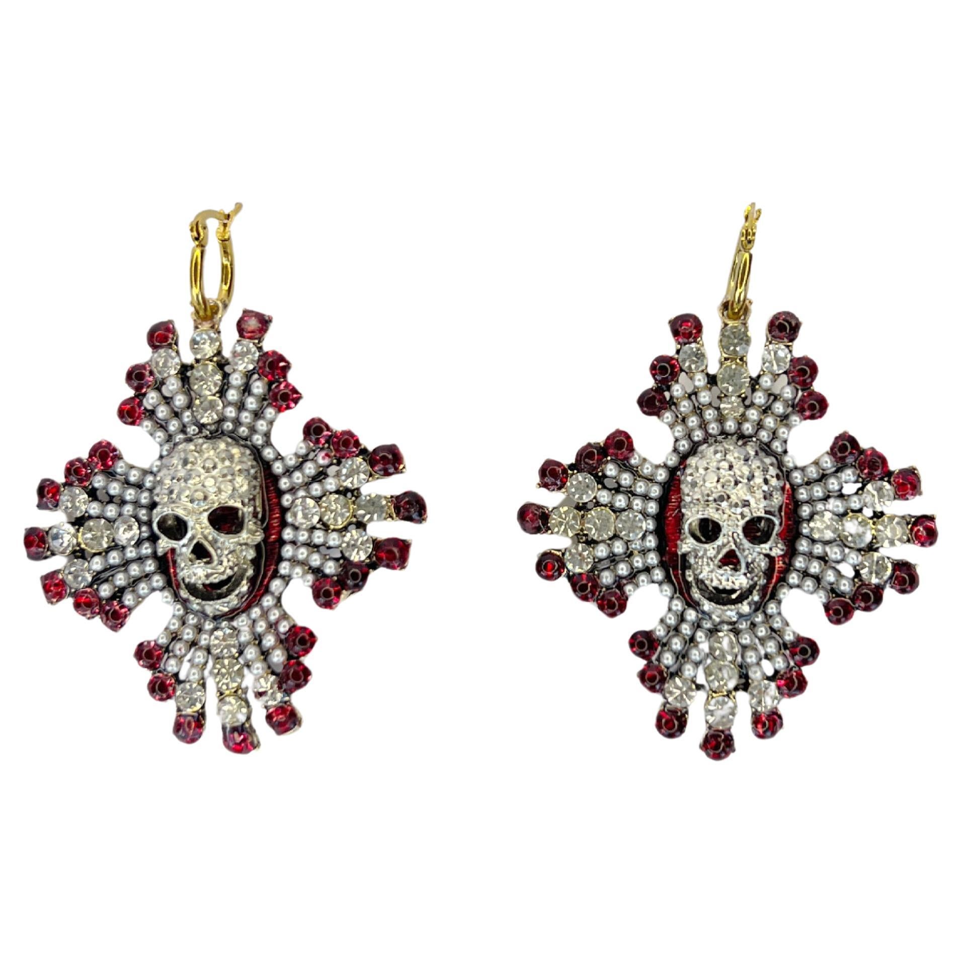 Stunning one of a kind Swarovski crystal skull earrings For Sale