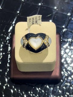 Stunning Onyx, Mother Of Pearl And Diamond Heart Ring In 18k