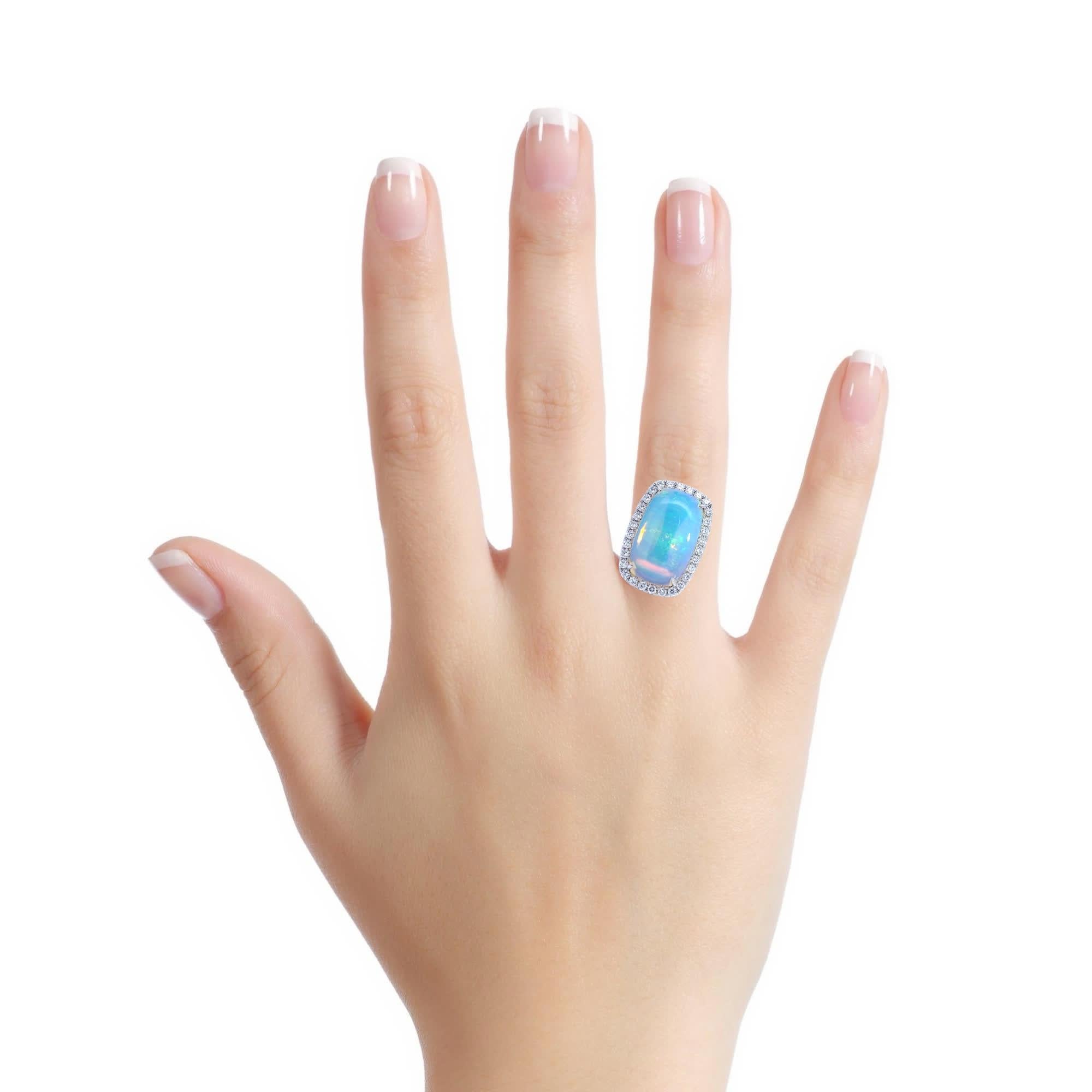Stunning Opal Ring with Diamond Halo For Sale 1