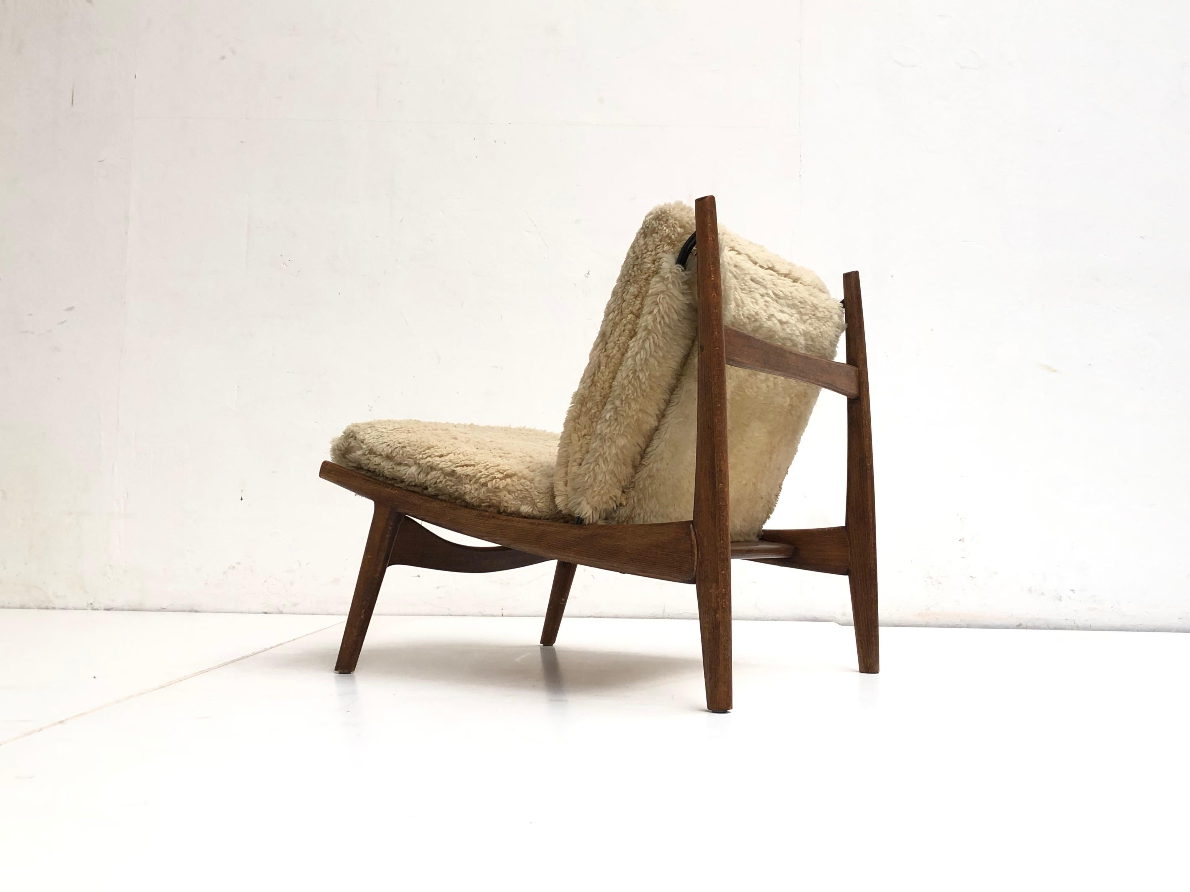 Cuir de mouton Superbe chaise longue '790' de forme organique par J.A Motte pour Steiner:: France:: 1960
