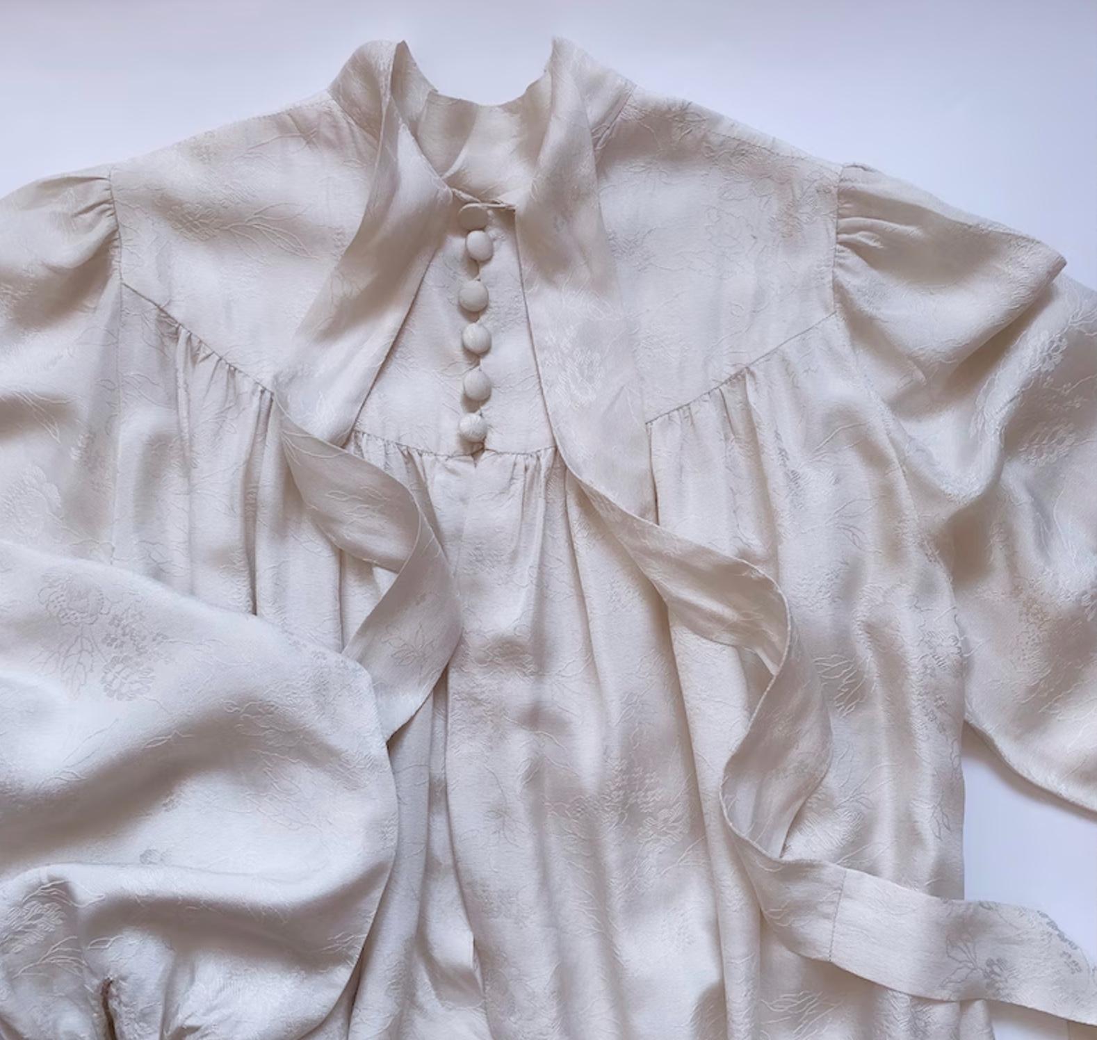Stunning Original 1970s Jean-Louis Scherrer Dress Silk Poet Sleeve Bow Maxi 70s  For Sale 1