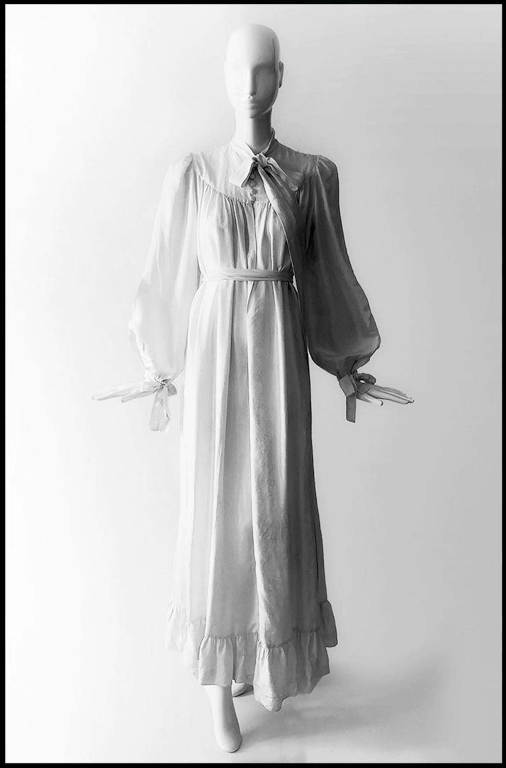 Stunning Original 1970s Jean-Louis Scherrer Dress Silk Poet Sleeve Bow Maxi 70s  For Sale 3