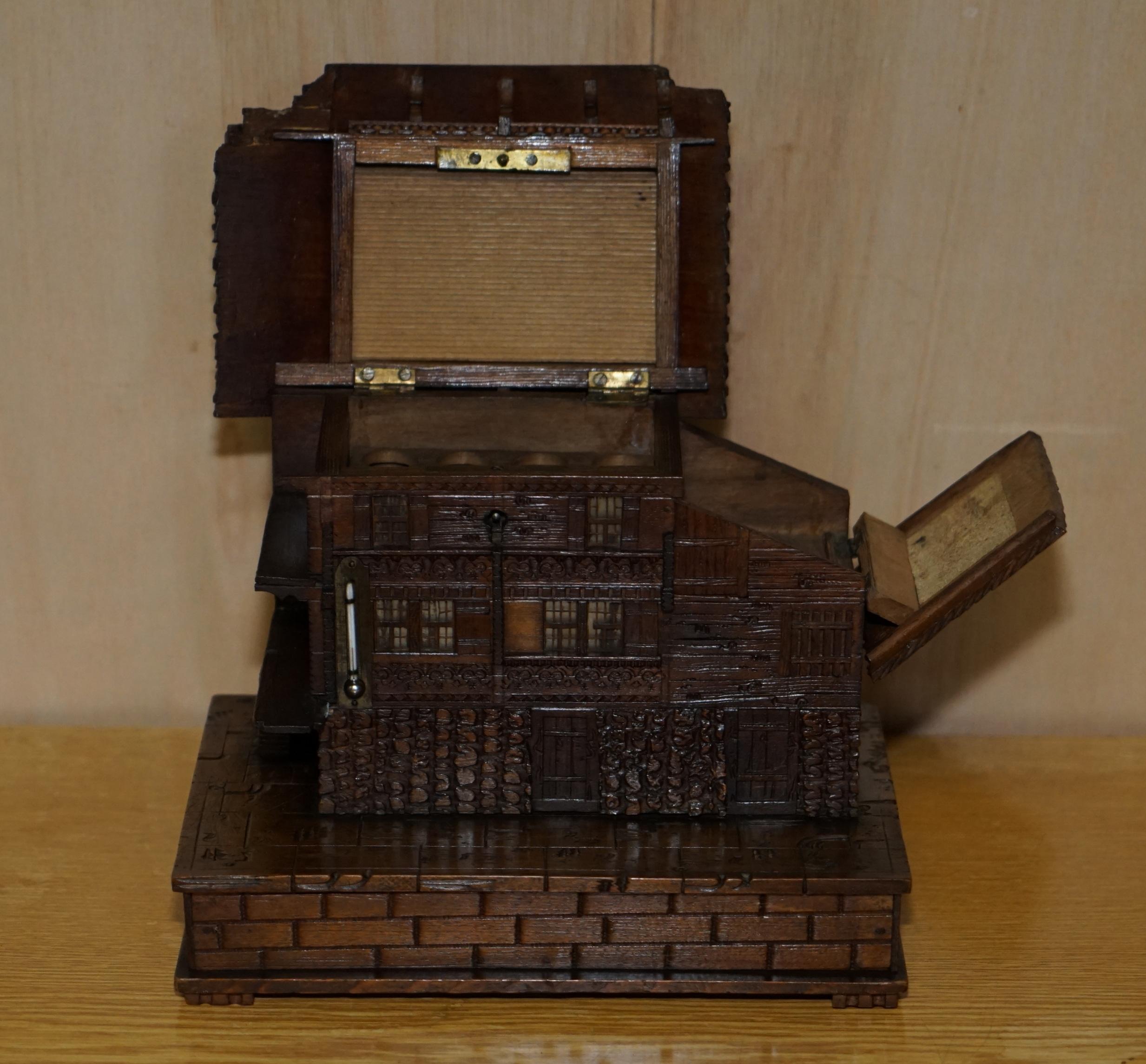 Impresionante Original Antiguo Tallado a Mano Black Forest Madera Caja Cigarro Humidor Casa en venta 7