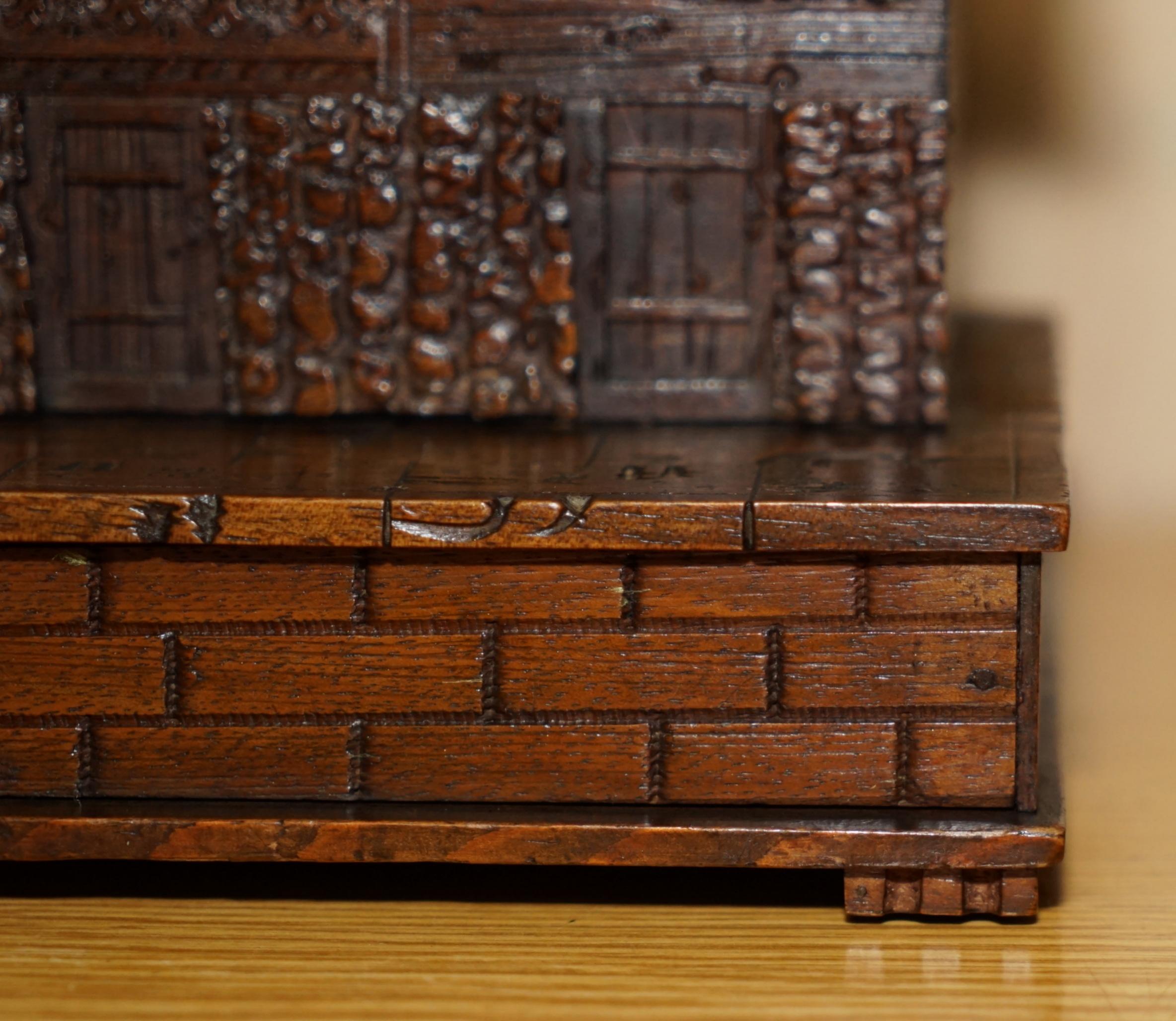 Late 19th Century Stunning Original Antique Hand Carved Black Forest Wood Cigar Box Humidor House For Sale