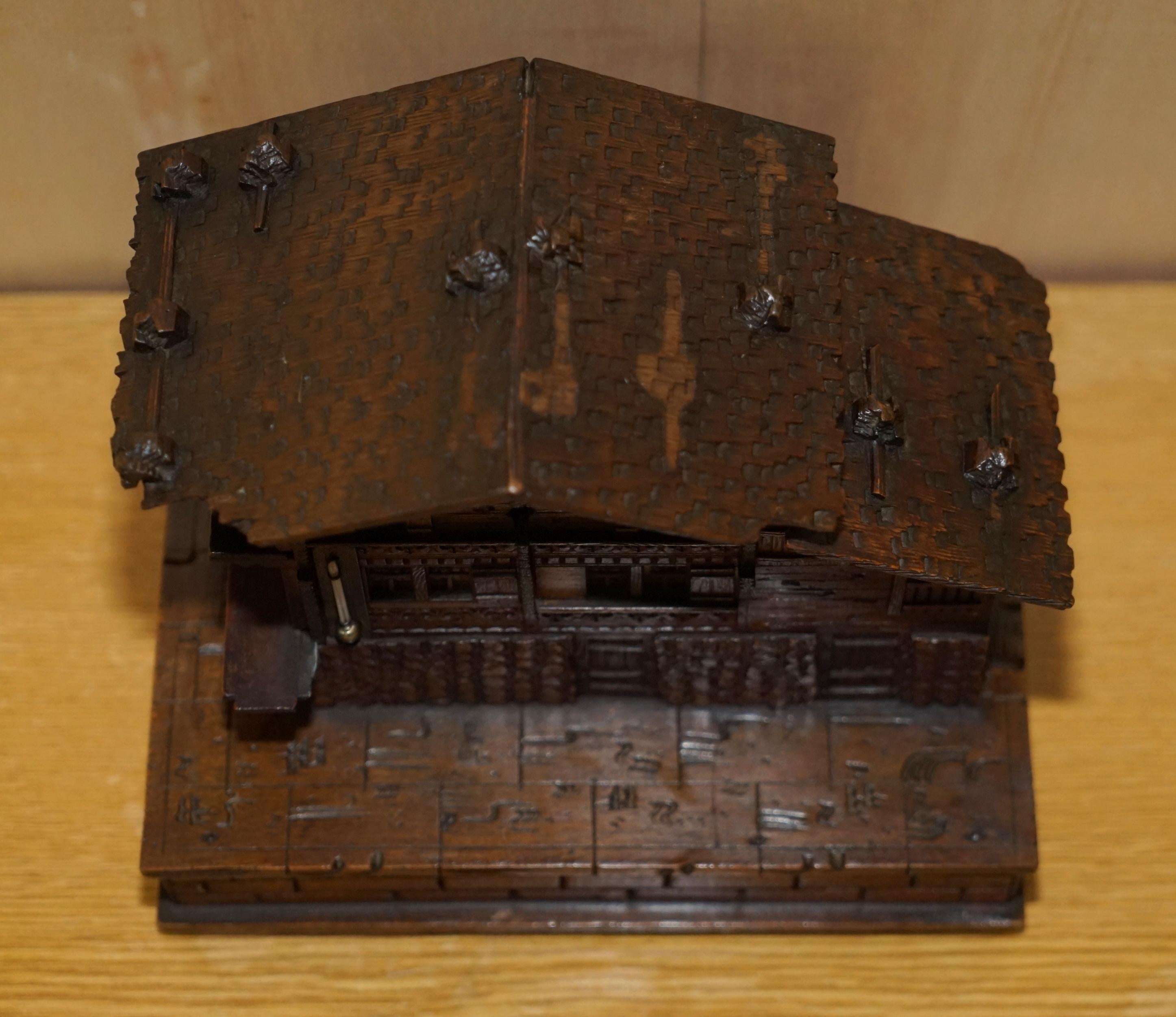 Stunning Original Antique Hand Carved Black Forest Wood Cigar Box Humidor House For Sale 1