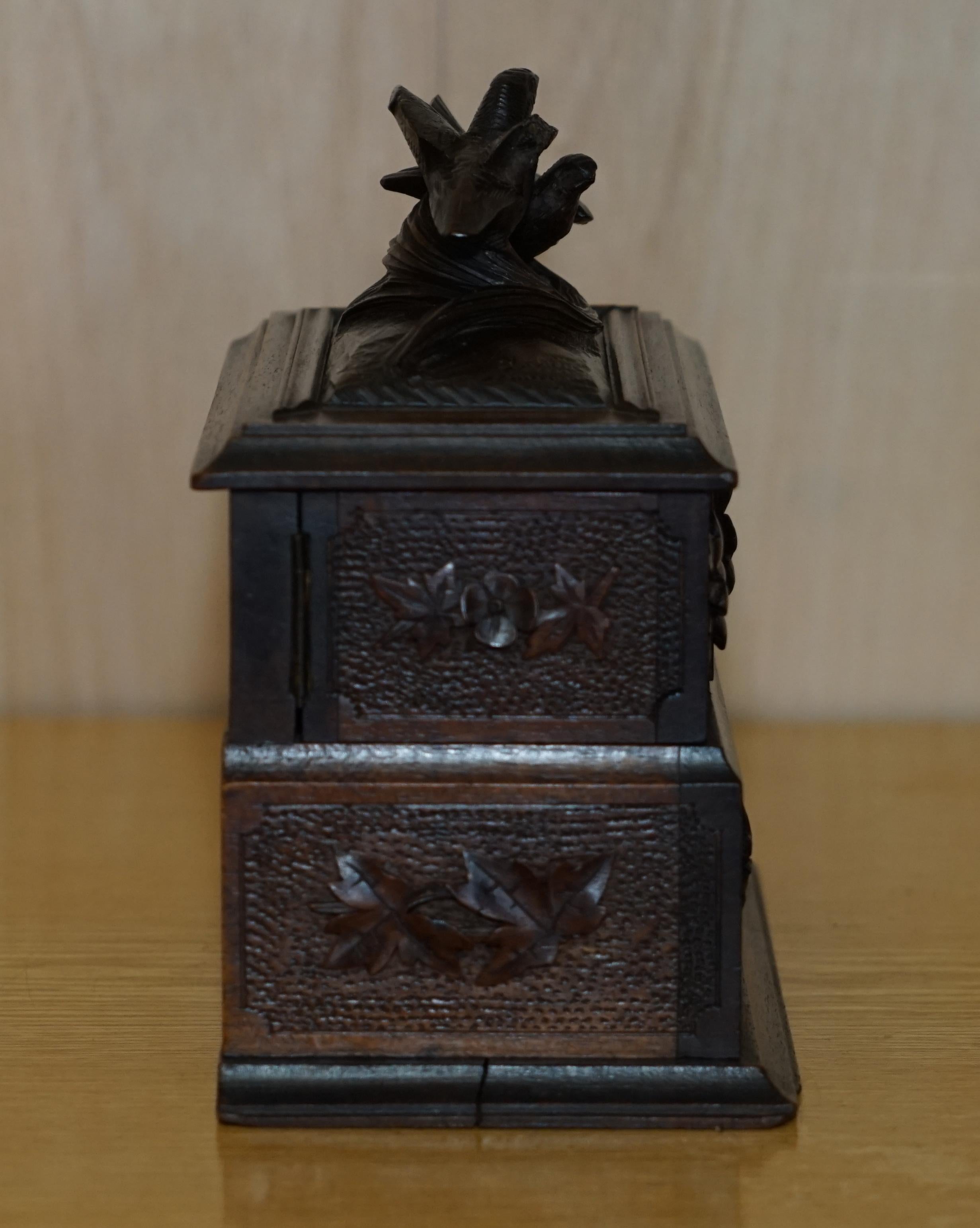 Stunning Original Antique Hand Carved Black Forest Wood Jewellery Box For Sale 6