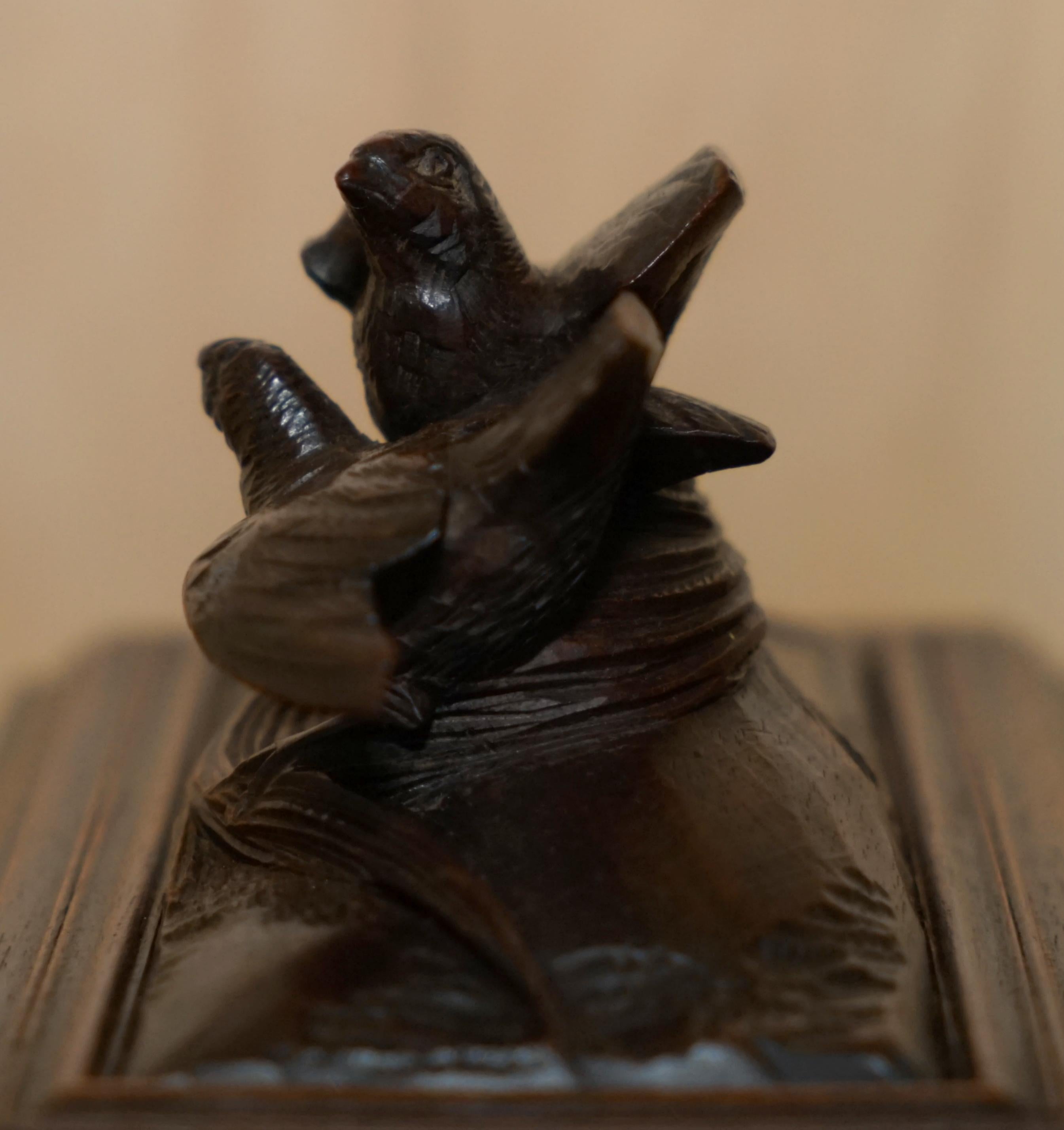 Stunning Original Antique Hand Carved Black Forest Wood Jewellery Box For Sale 6
