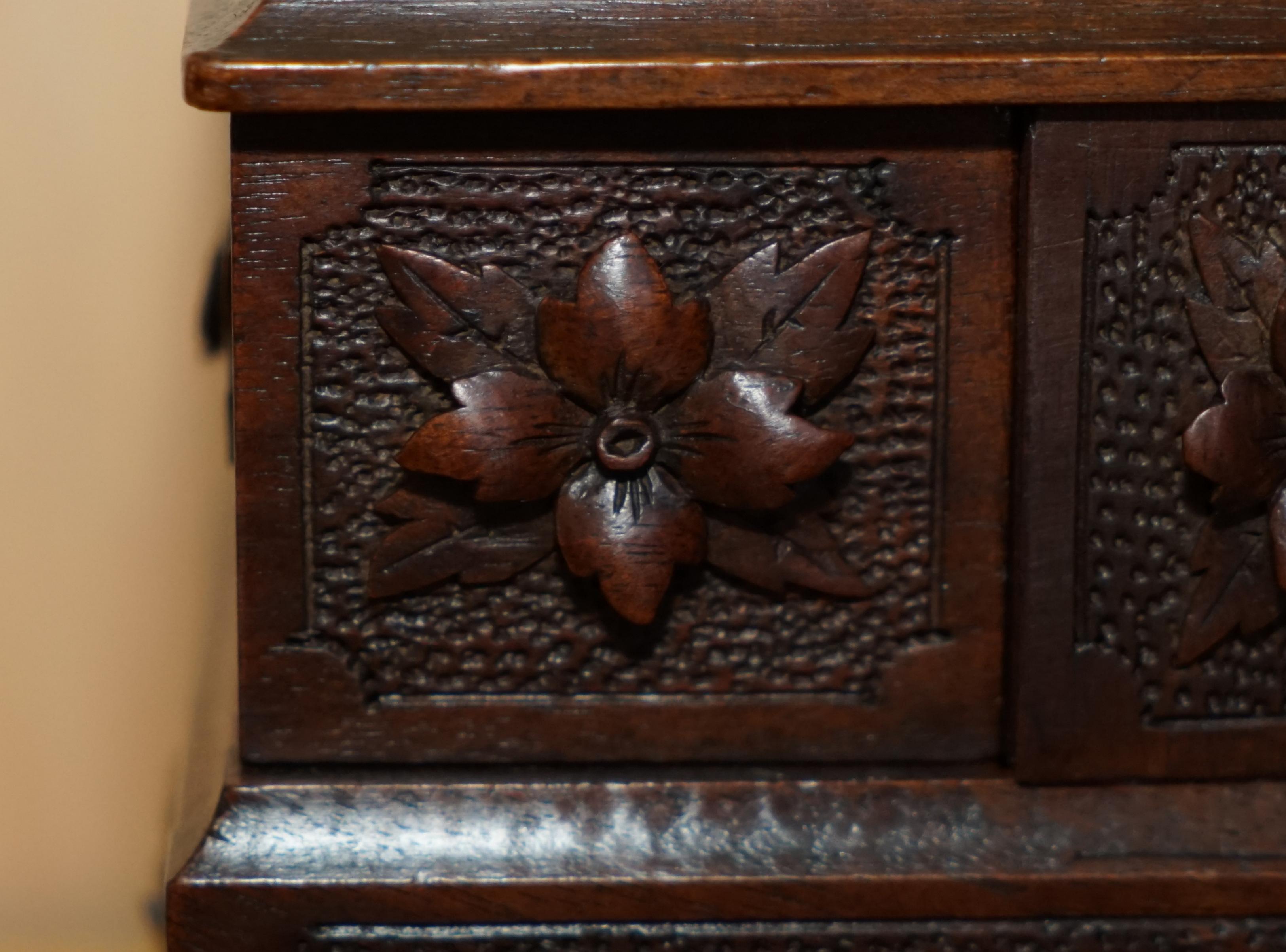 Stunning Original Antique Hand Carved Black Forest Wood Jewellery Box For Sale 3