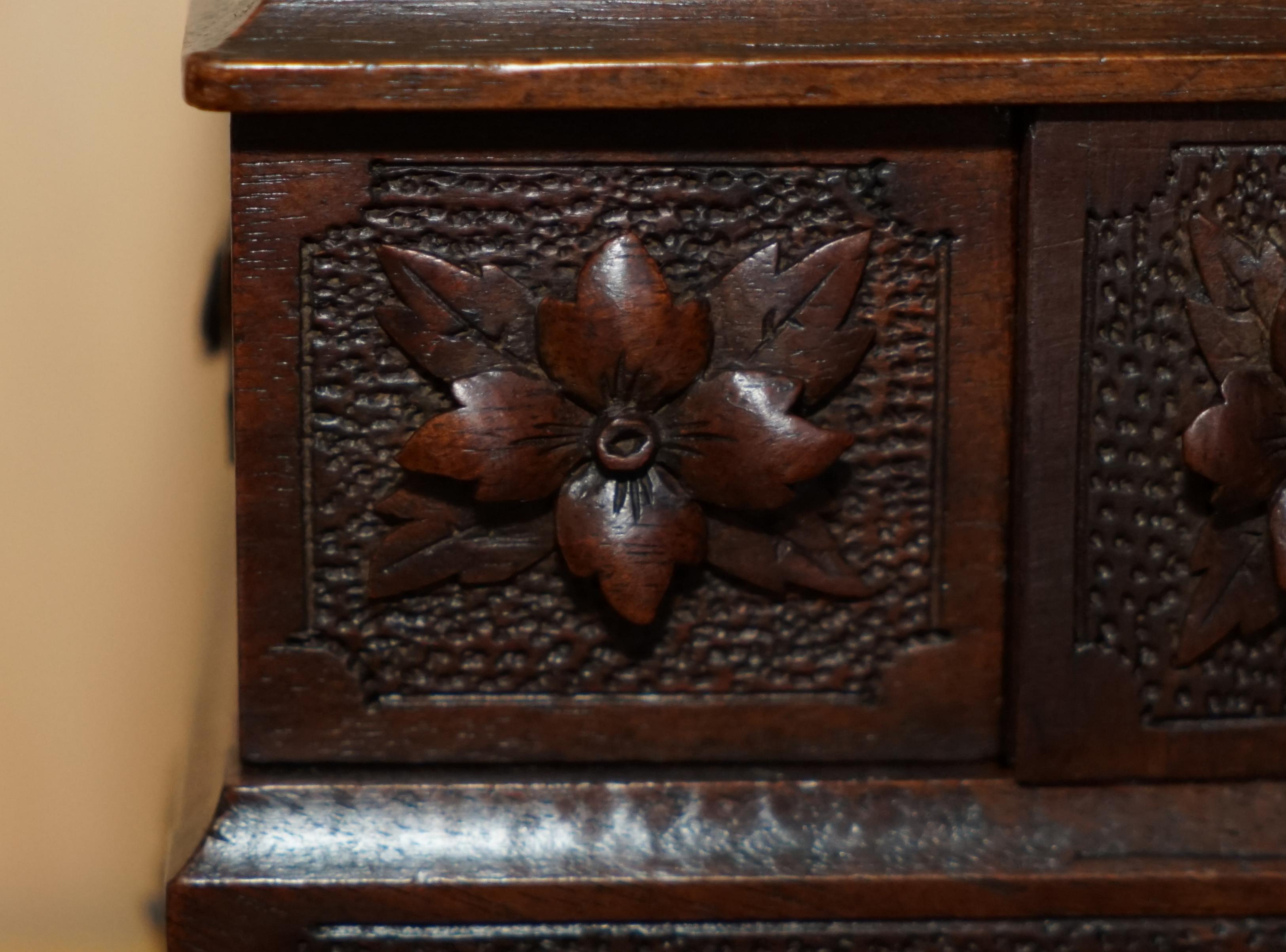 Late 19th Century Stunning Original Antique Hand Carved Black Forest Wood Jewellery Box For Sale