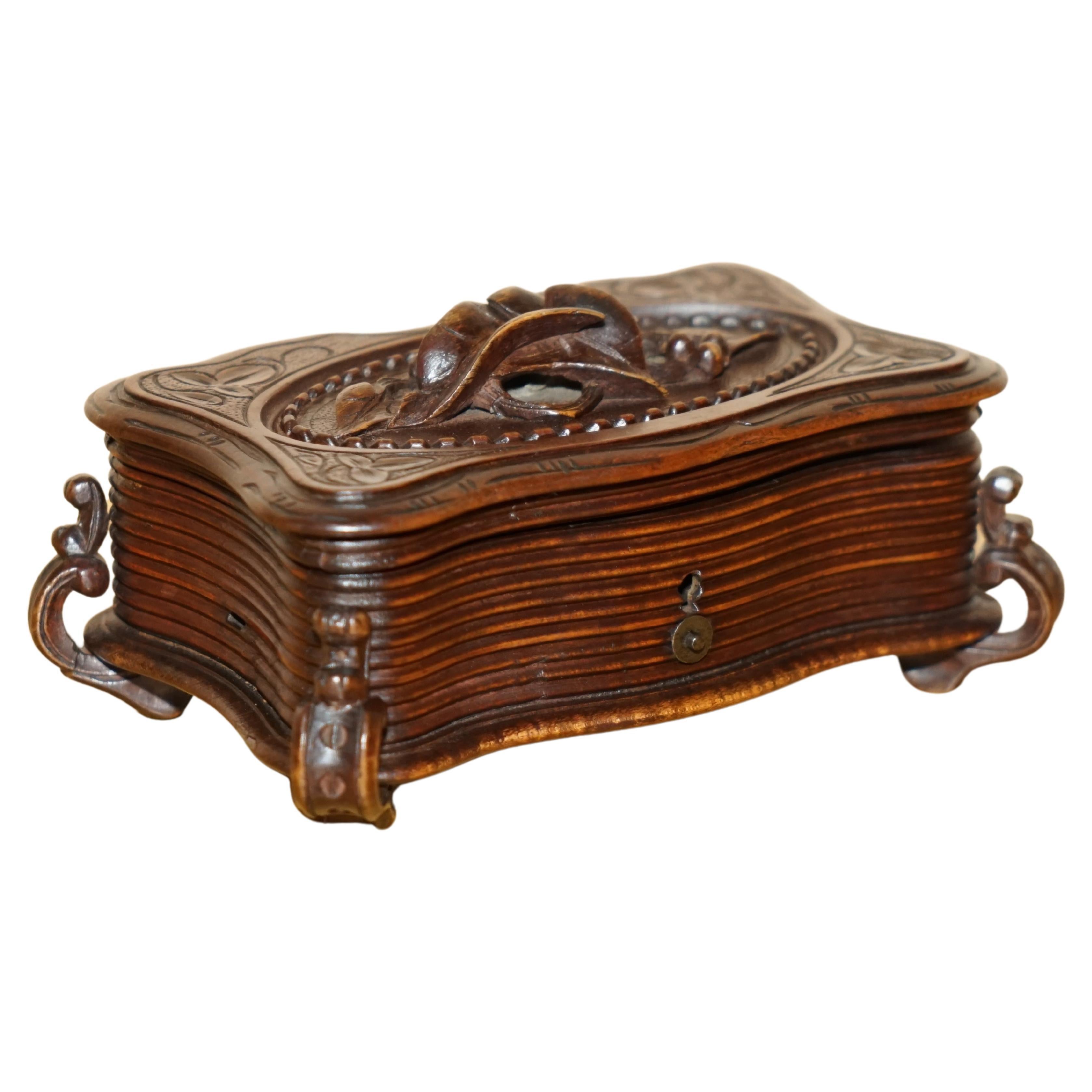 Stunning Original Antique Hand Carved Black Forest Wood Music Box Needs Service