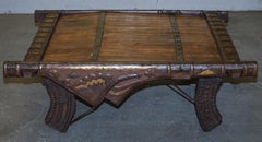 ANTIQUE TIBETAN CAMEL OR OX CART RECLAiMED WOOD & METAL BOUND COFFEE TABLE
