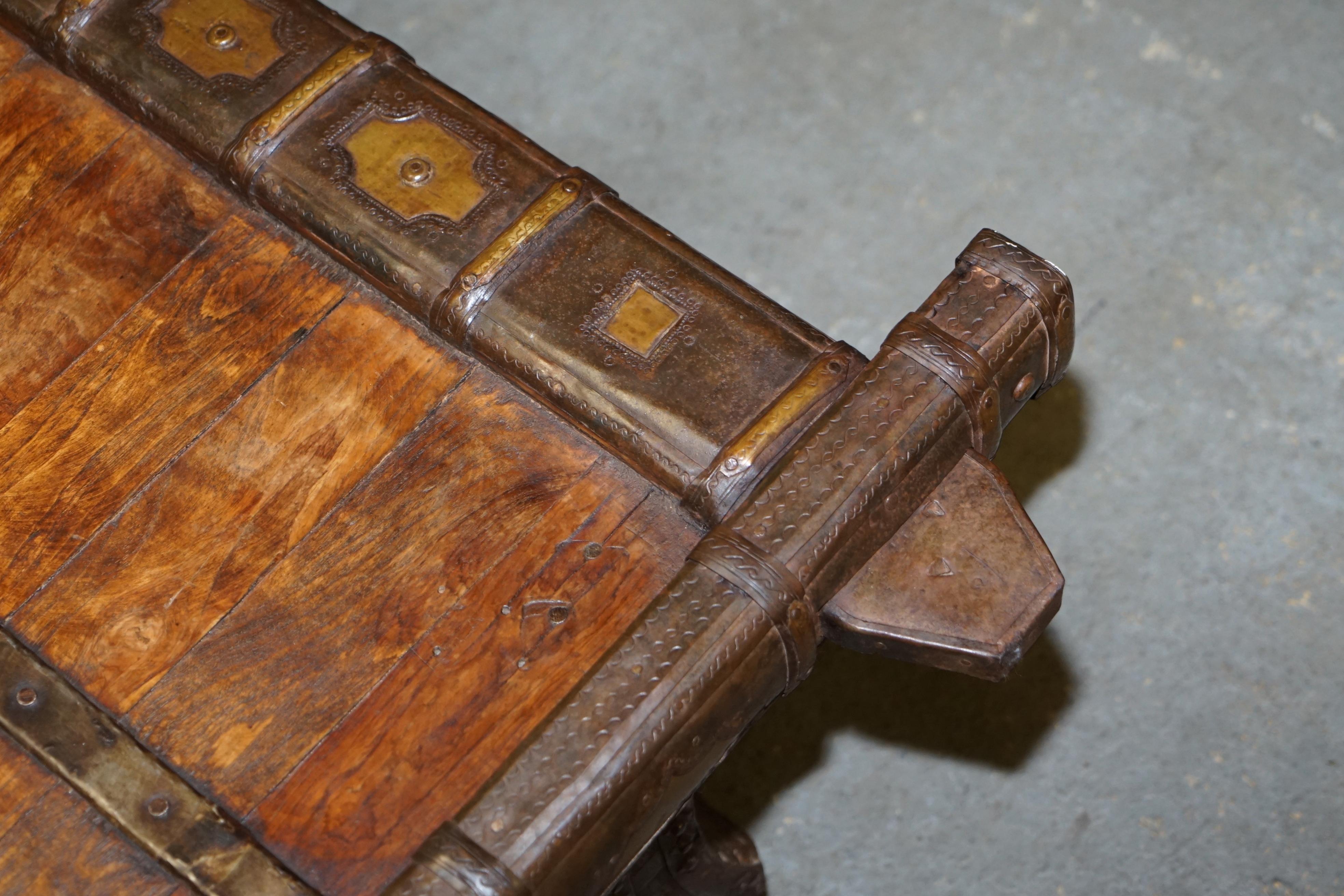 Tibetan ANTIQUE TIBETAN CAMEL OR OX CART RECLAiMED WOOD & METAL BOUND COFFEE TABLE For Sale