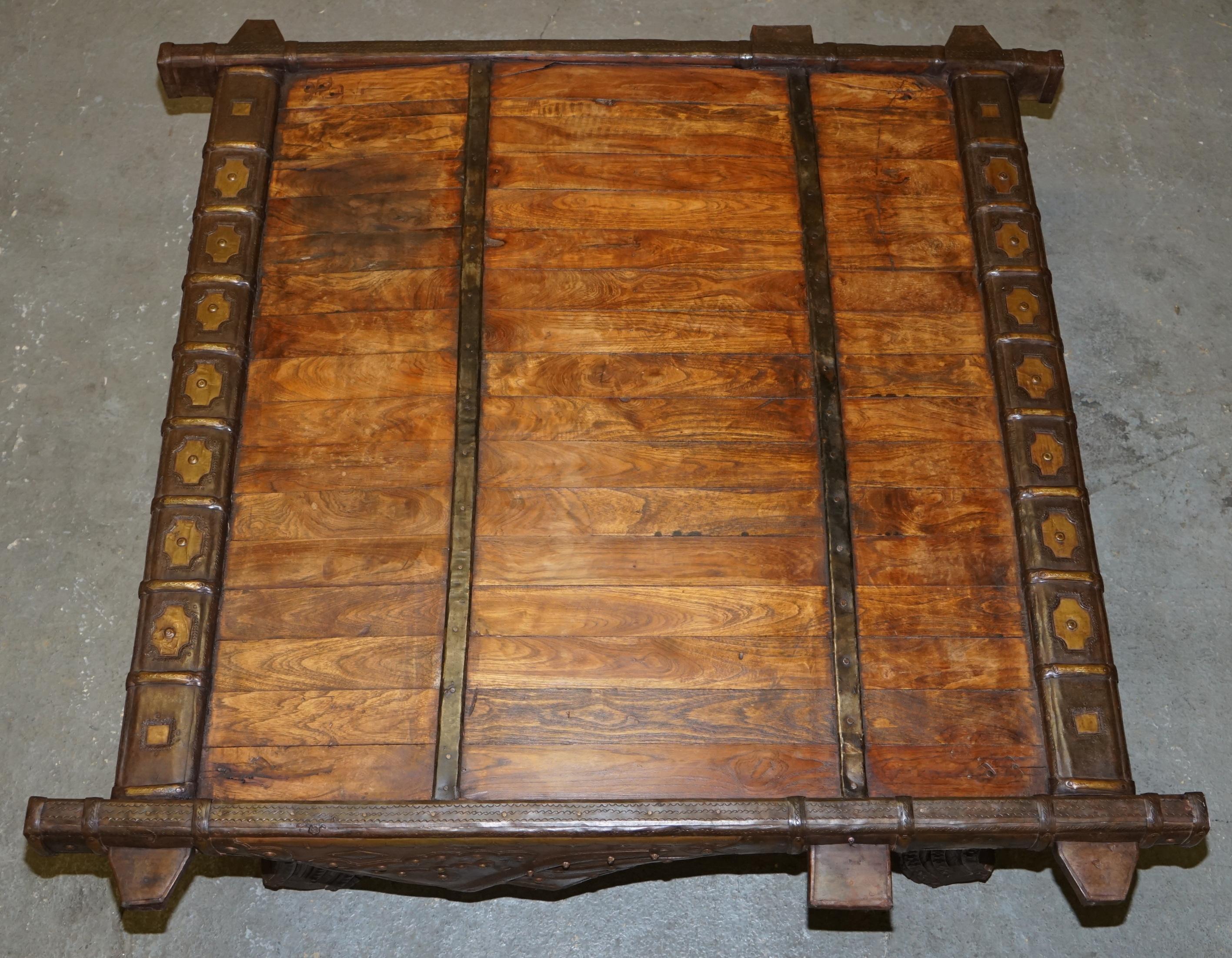 Hand-Crafted ANTIQUE TIBETAN CAMEL OR OX CART RECLAiMED WOOD & METAL BOUND COFFEE TABLE