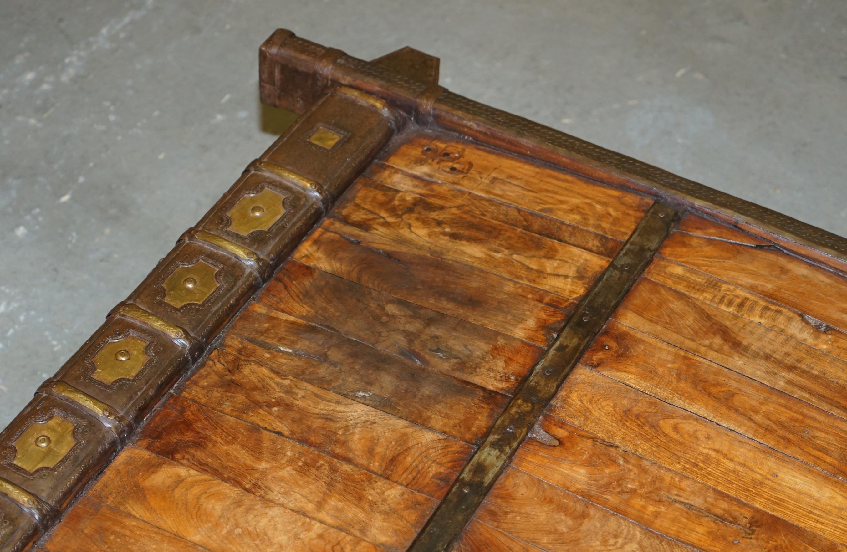 19th Century ANTIQUE TIBETAN CAMEL OR OX CART RECLAiMED WOOD & METAL BOUND COFFEE TABLE For Sale