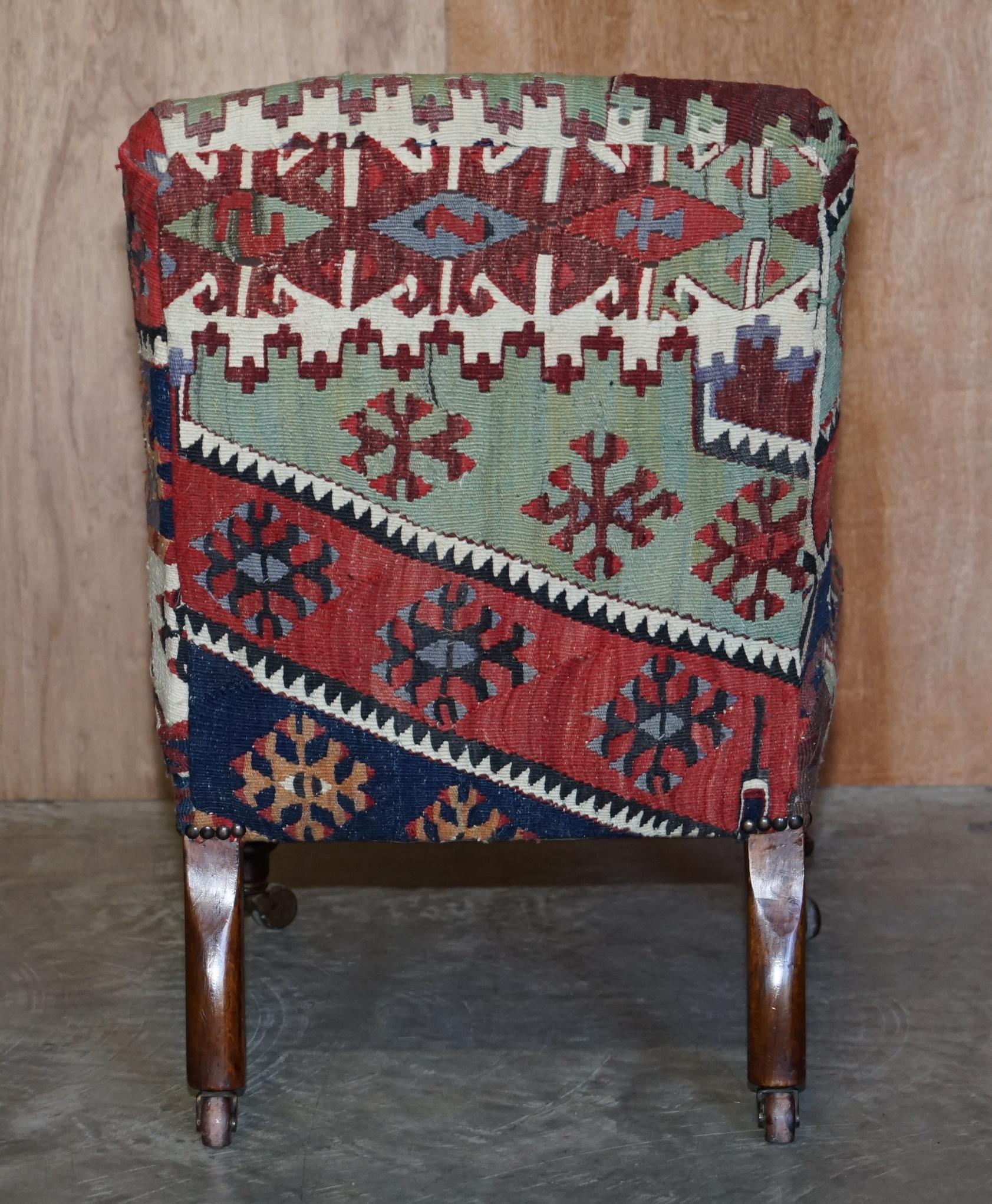 Stunning Original Antique Victorian 1860 Kilim Upholstered Side Occasional Chair 1