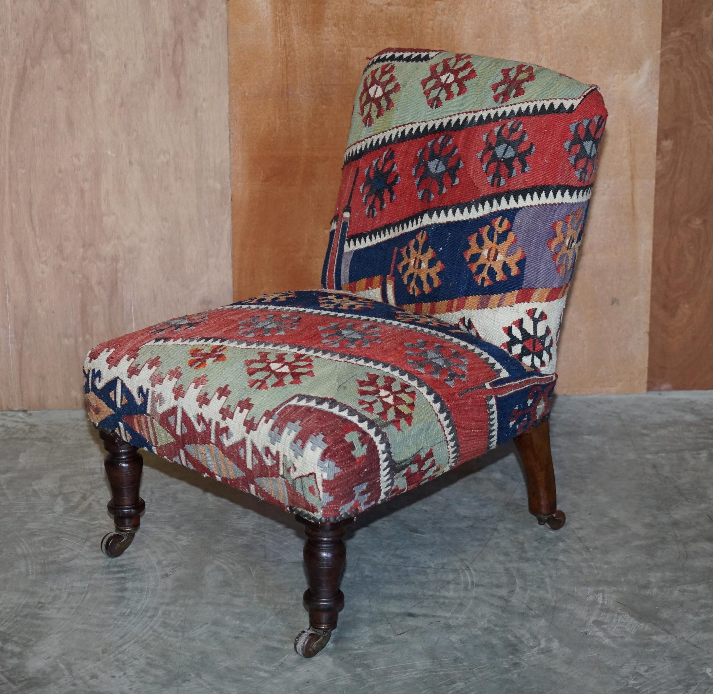 We are delighted to offer for sale this very rare original Victorian Kilim upholstered library reading or nursing side chair

A good looking and well made piece, Victorian Kilim seating is some of the most iconic and collectable in the world, they