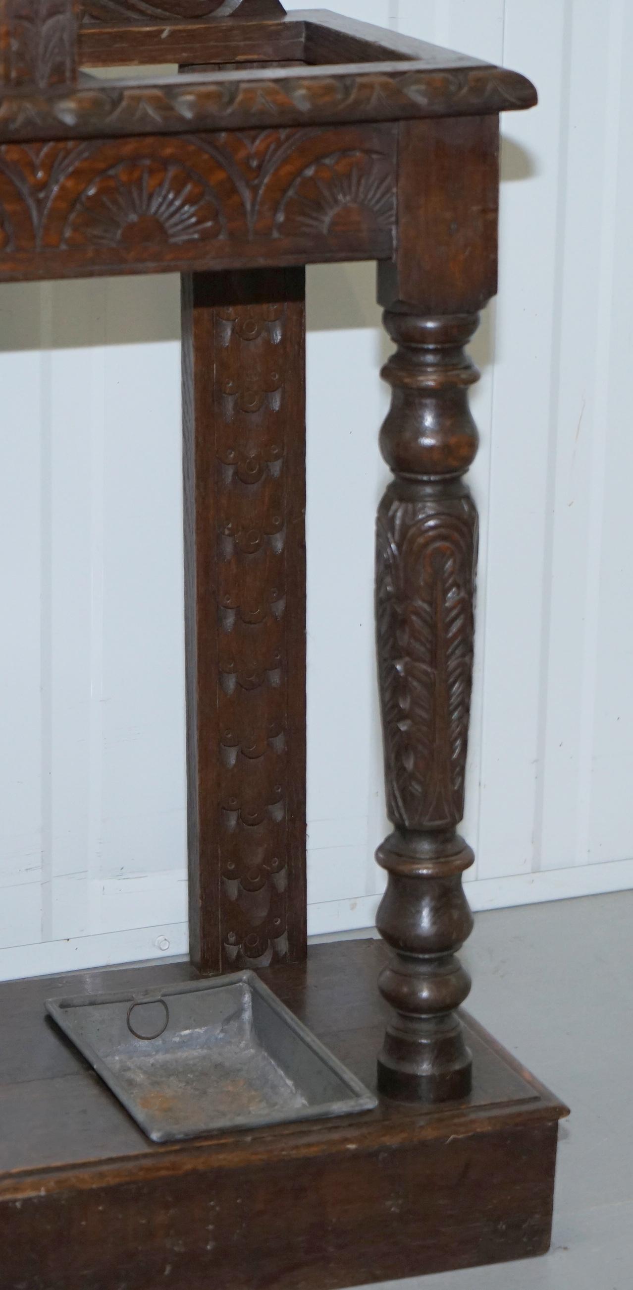 Stunning Original Greenman Carved Solid English Oak Walking Stick Umbrella Stand 7