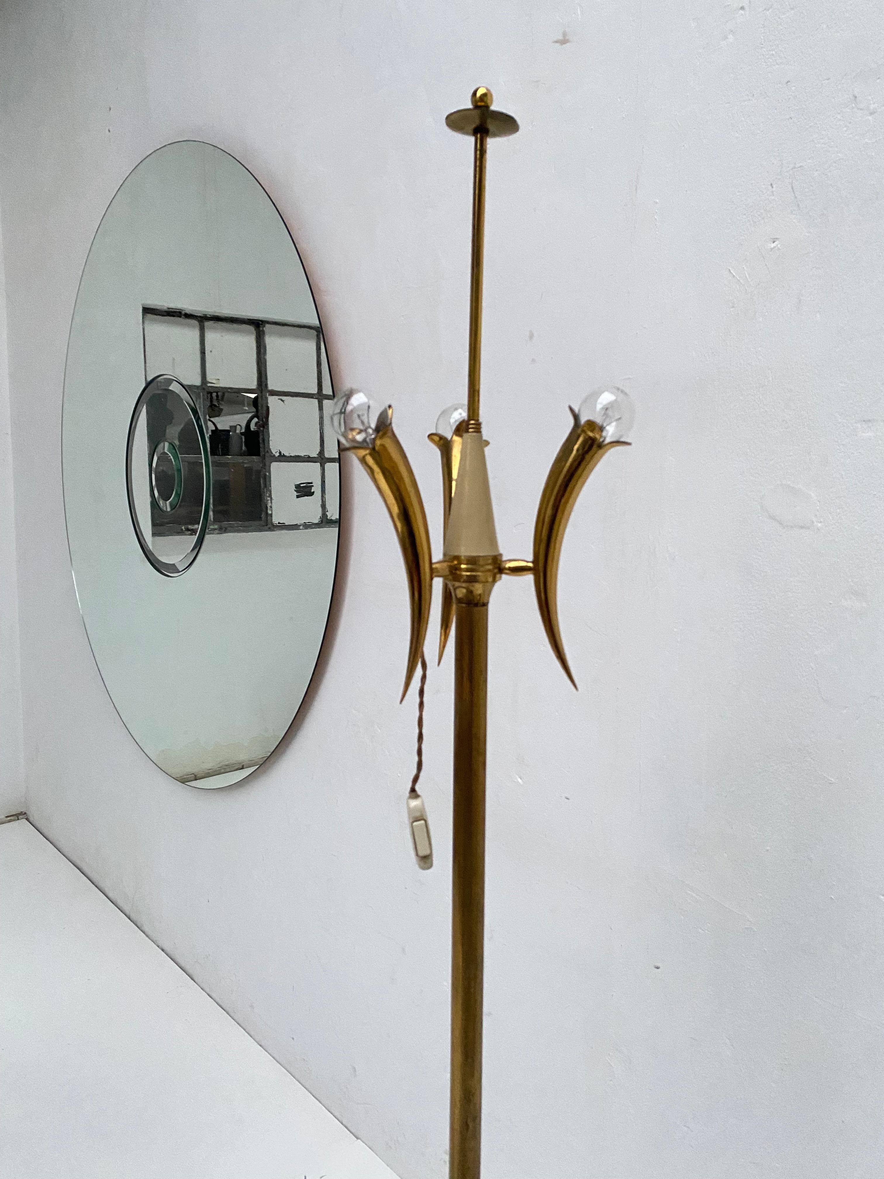 Stunning Original Italian 1950's Floorlamp Brass and Black & Pink Marble base  For Sale 12