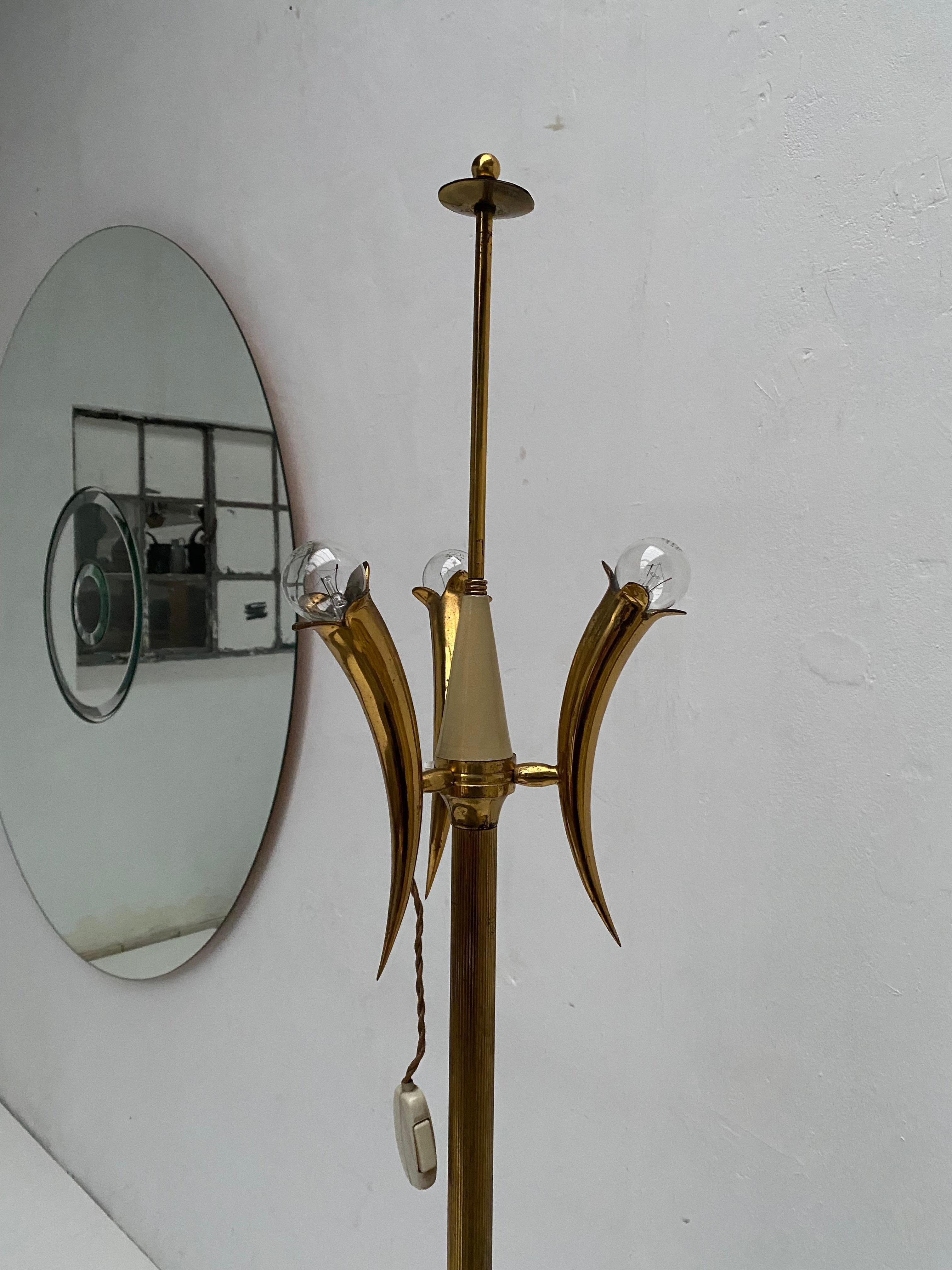 Stunning Original Italian 1950's Floorlamp Brass and Black & Pink Marble base  For Sale 3