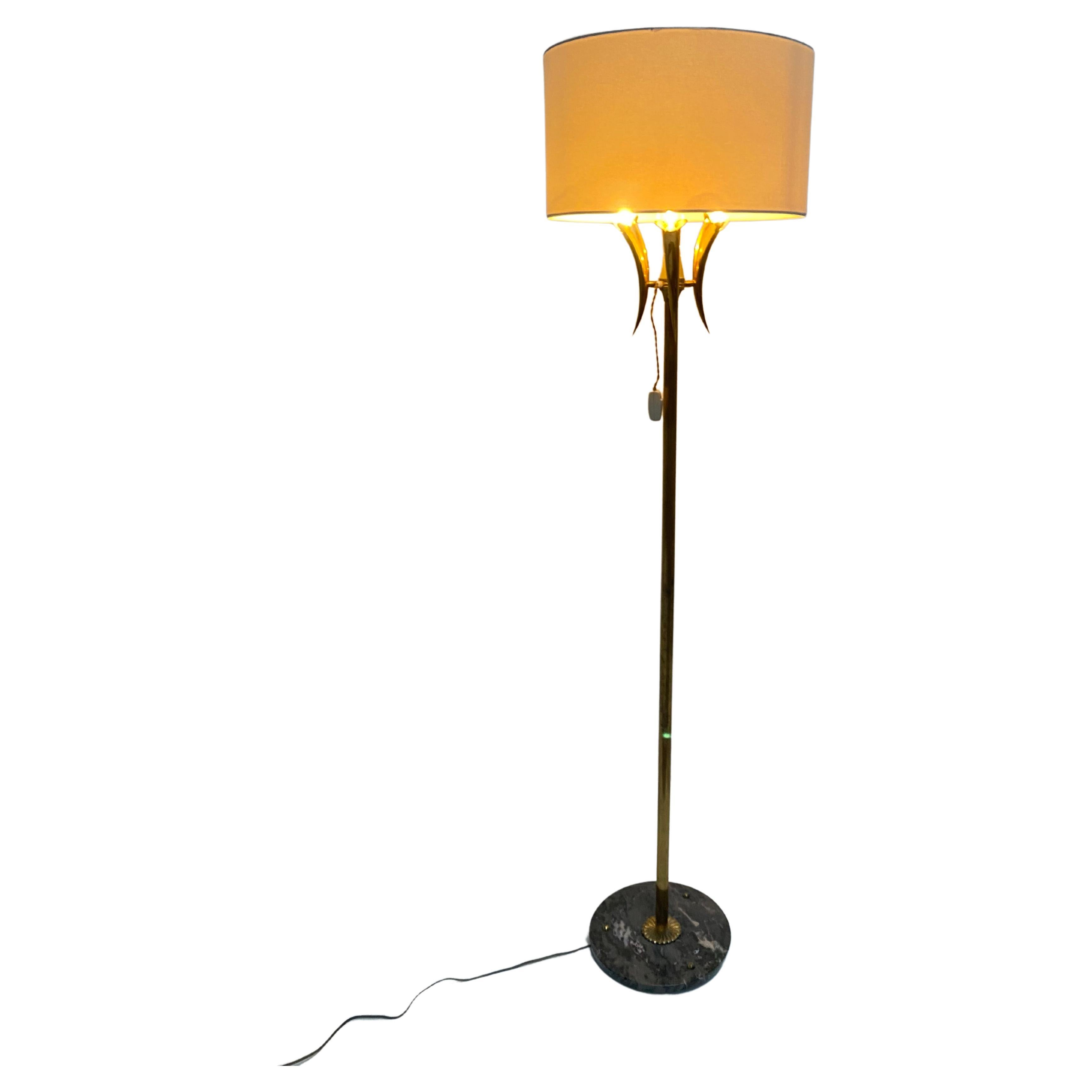 Stunning Original Italian 1950's Floorlamp Brass and Black & Pink Marble base  For Sale
