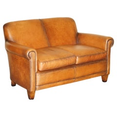 Vintage Stunning Original Labels Laura Ashley Burlington Two Seater Brown Leather Sofa