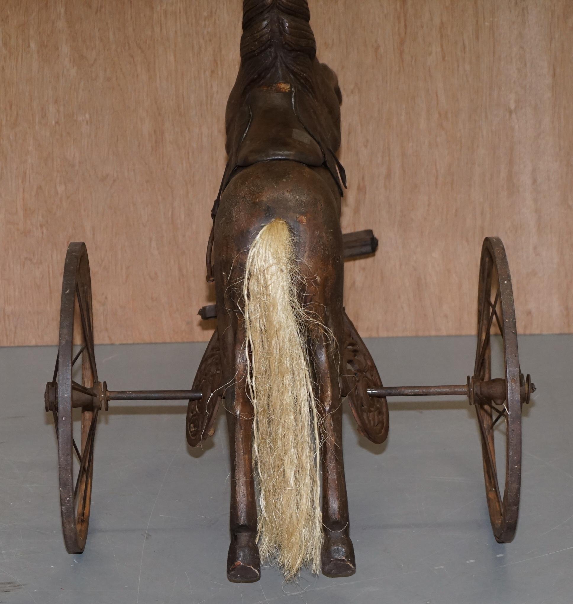 Stunning Original Paint and Leather Saddle Victorian Horse Tricycle Decorative 7