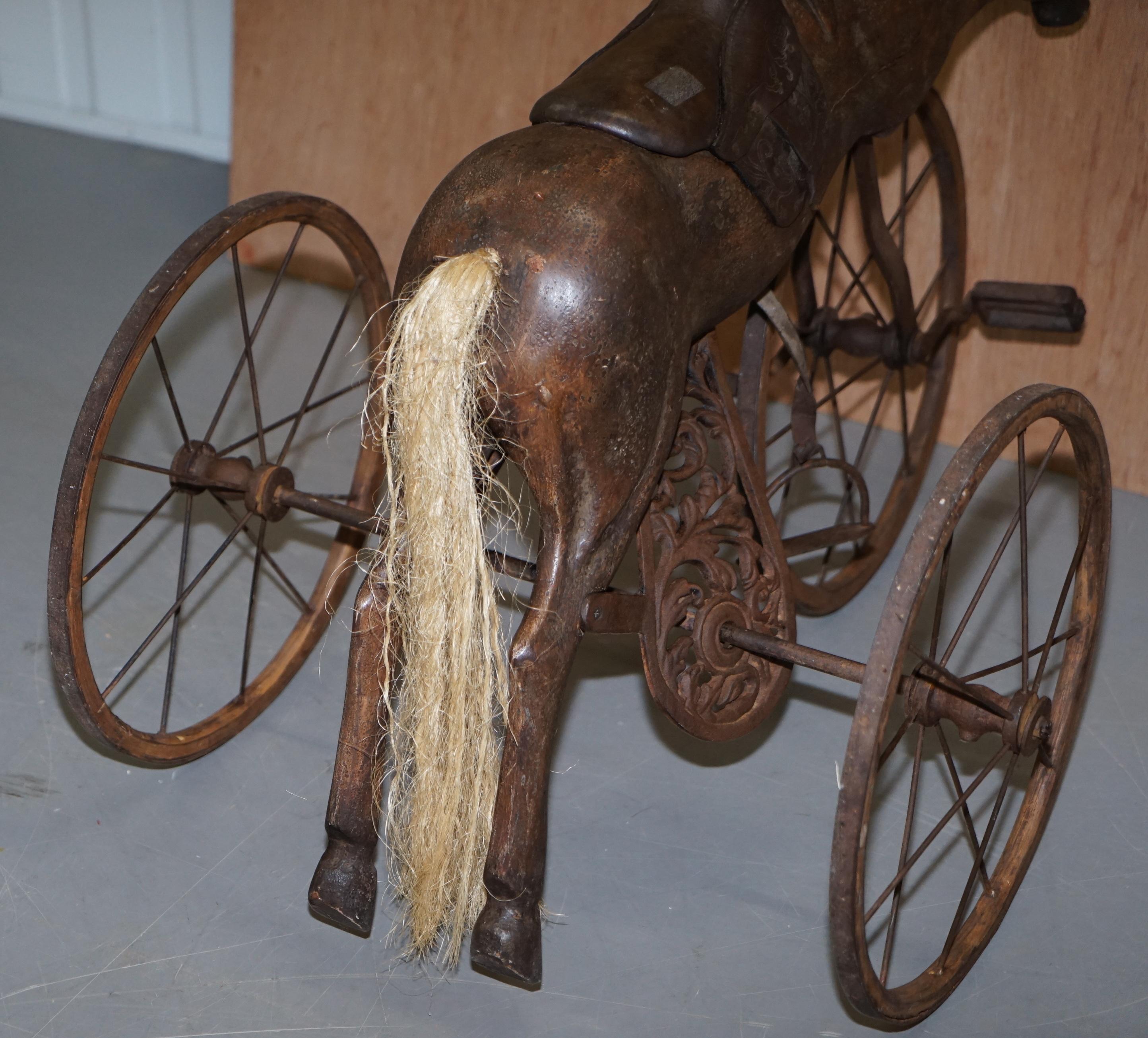 Stunning Original Paint and Leather Saddle Victorian Horse Tricycle Decorative 8