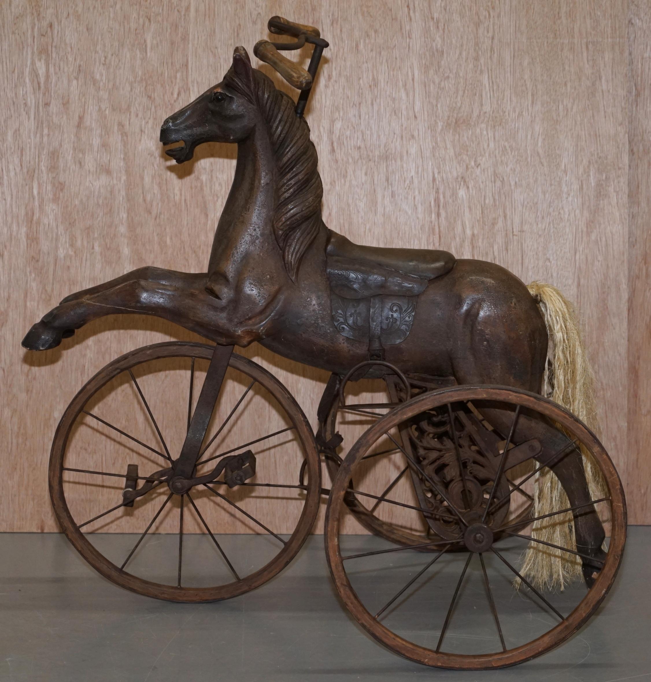 Stunning Original Paint and Leather Saddle Victorian Horse Tricycle Decorative 6