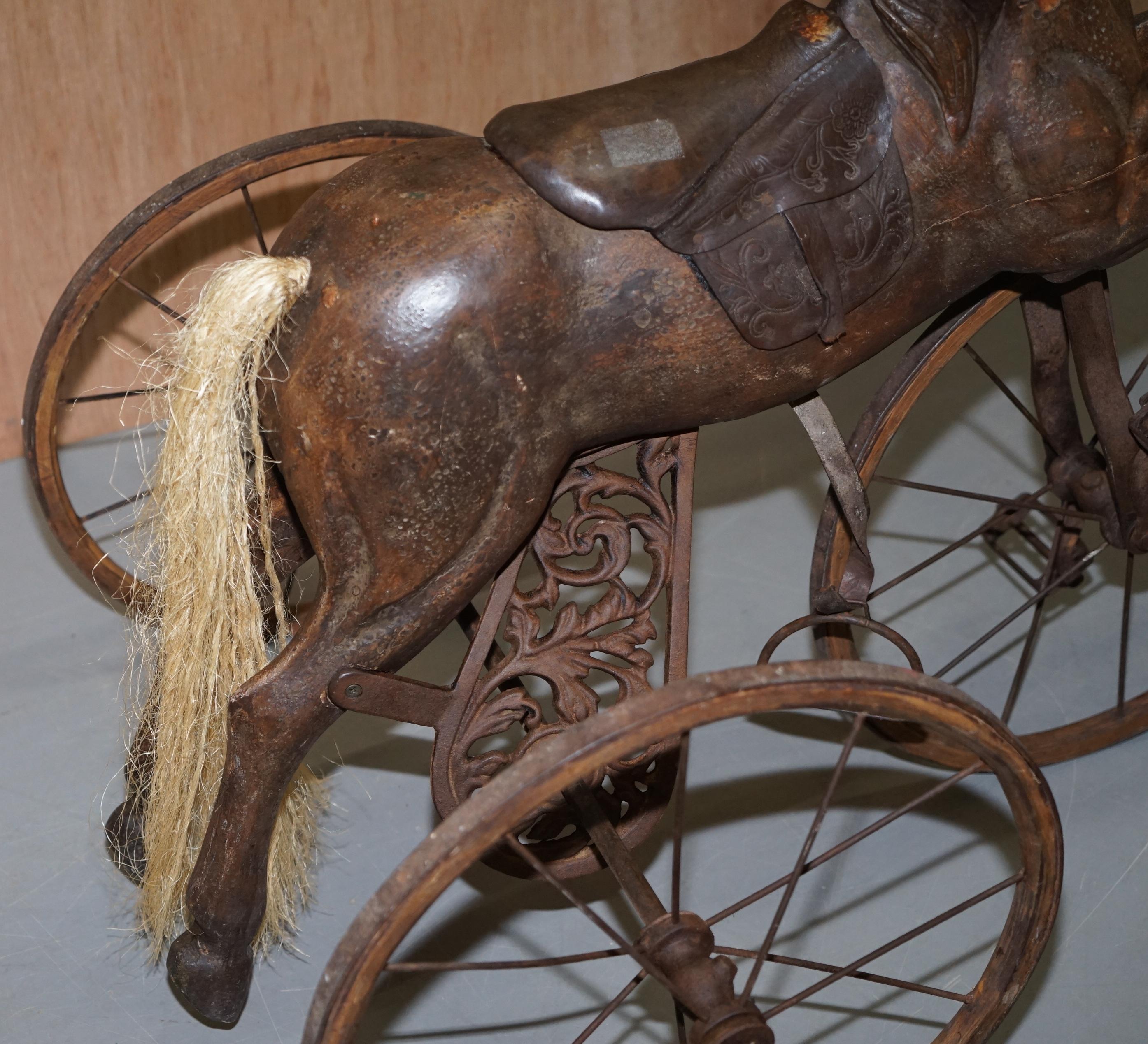 Stunning Original Paint and Leather Saddle Victorian Horse Tricycle Decorative 1