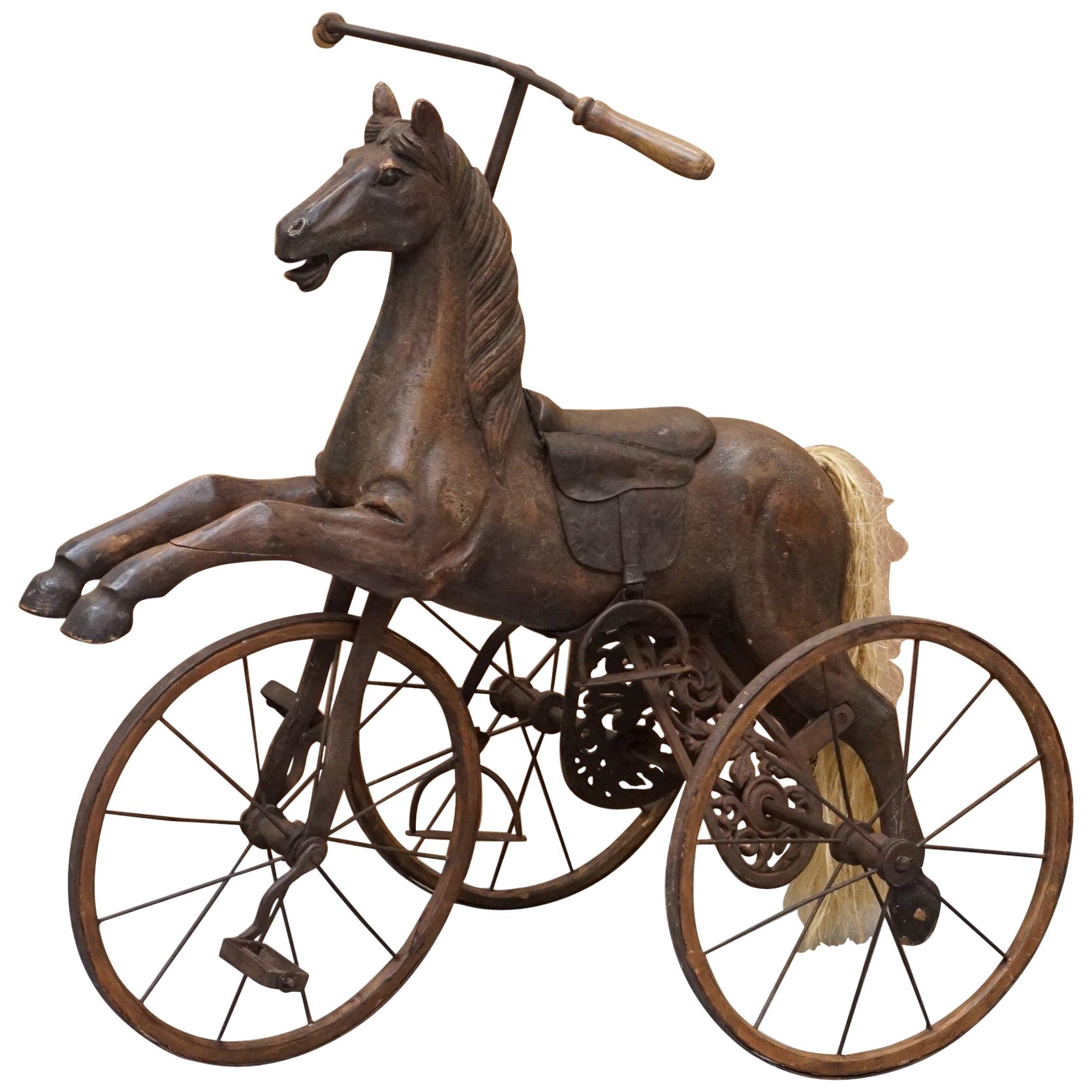 Stunning Original Paint and Leather Saddle Victorian Horse Tricycle Decorative