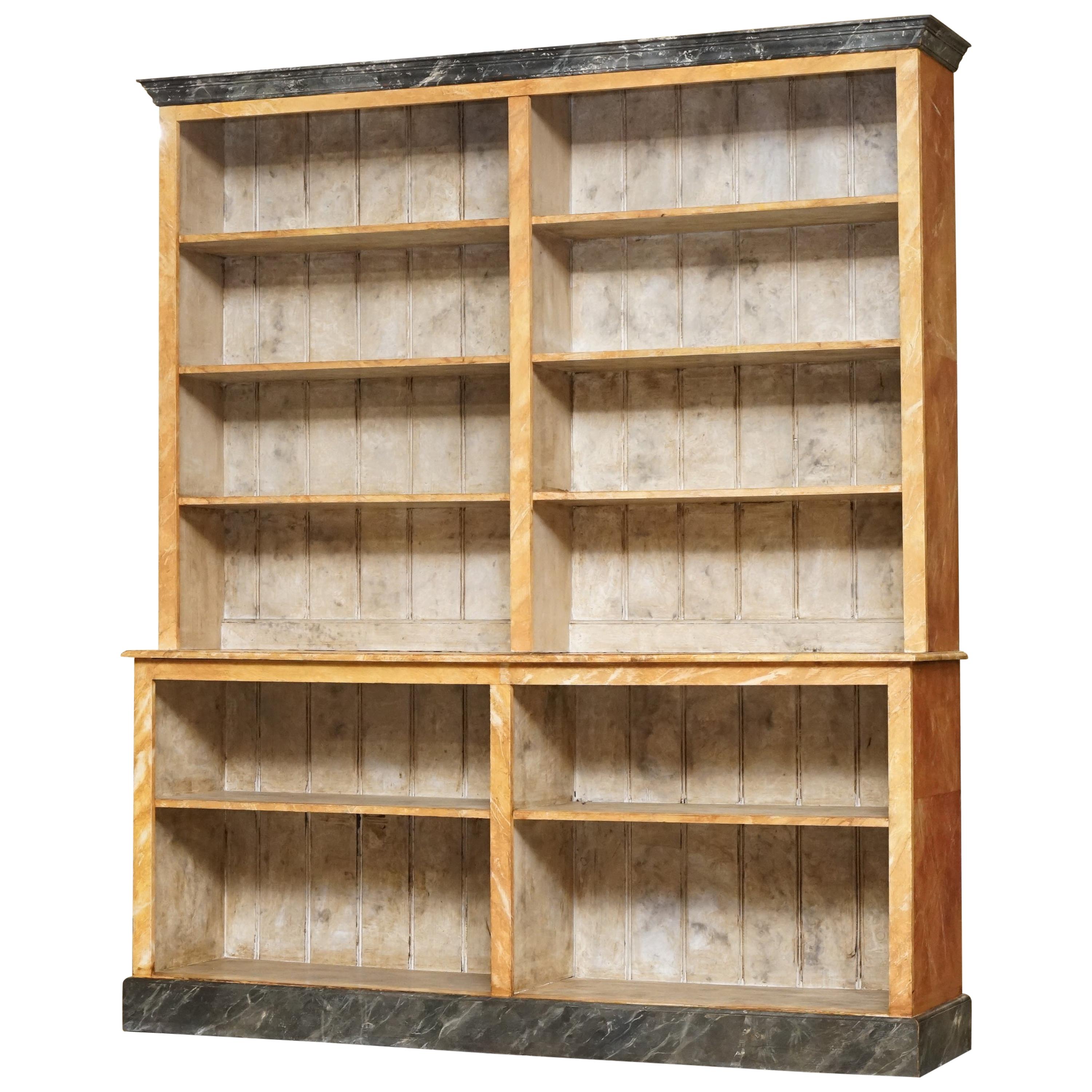 Imposing Victorian Pitch Pine Breakfront Bookcase c.1850 at 1stDibs