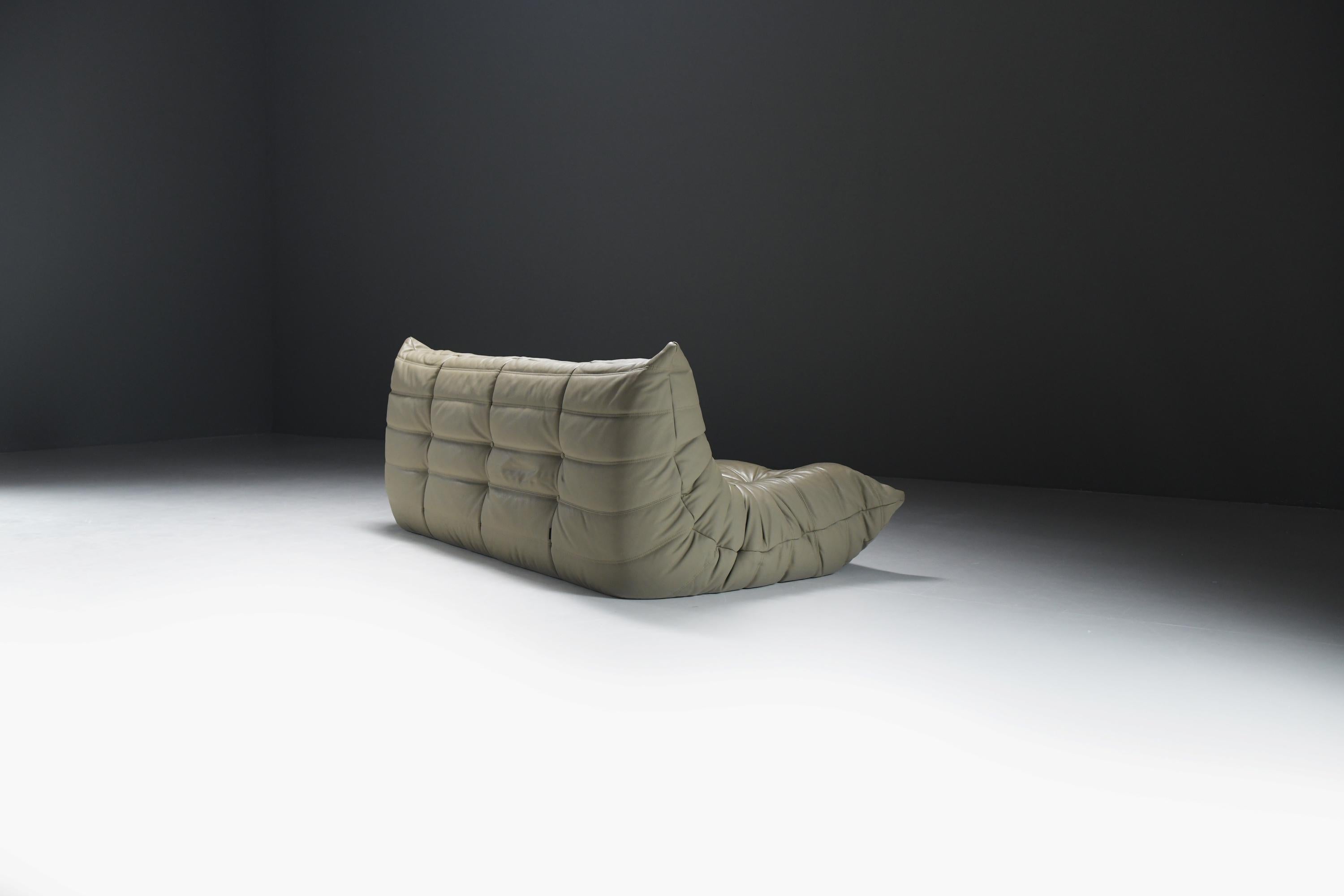 Stunning, original Togo (2011) in khaki leather by Michel Ducaroy - Ligne Roset 5