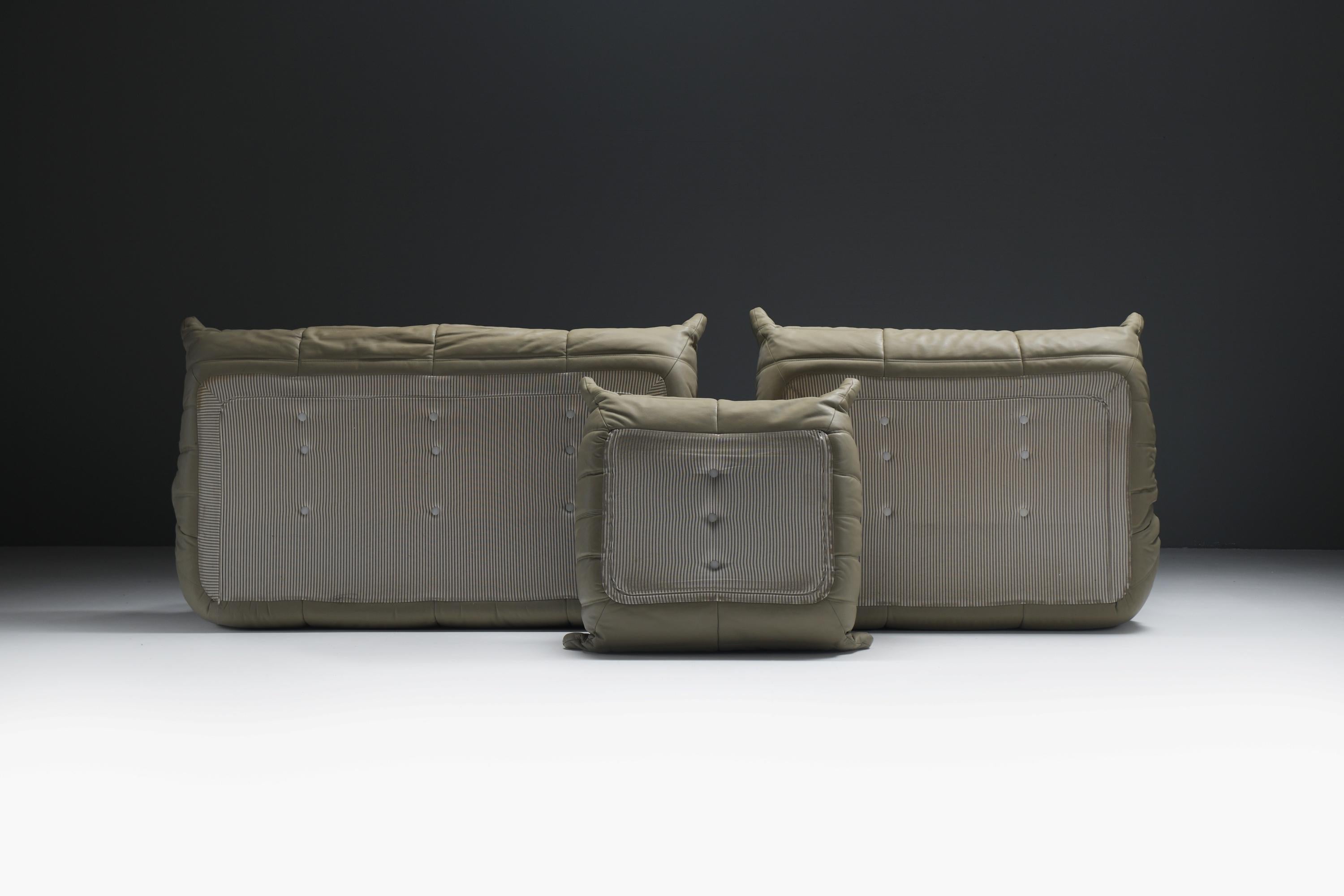 Stunning, original Togo (2011) in khaki leather by Michel Ducaroy - Ligne Roset 7