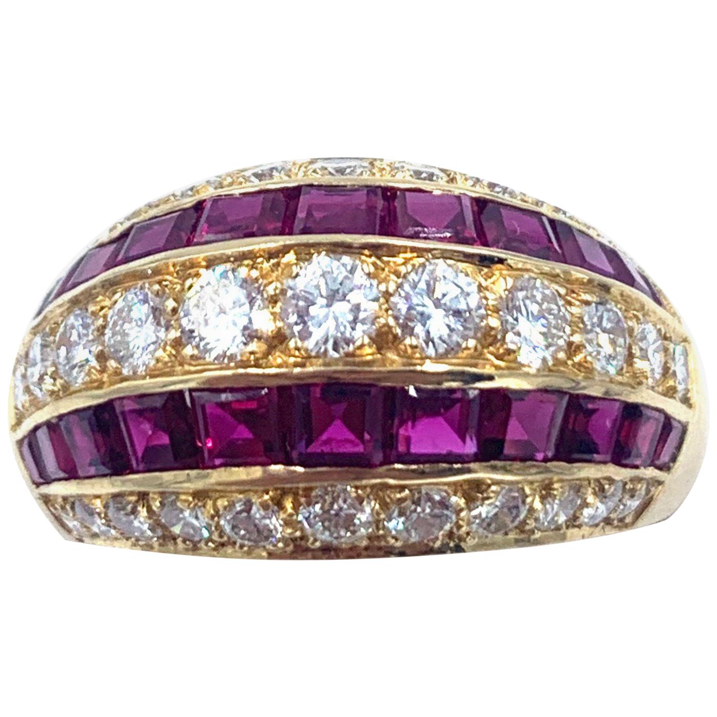 Stunning Oscar Heyman Ruby and Diamond 18 Karat Yellow Gold Dome Ring