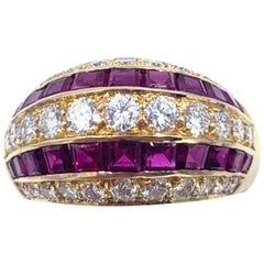 Stunning Oscar Heyman Ruby and Diamond 18 Karat Yellow Gold Dome Ring
