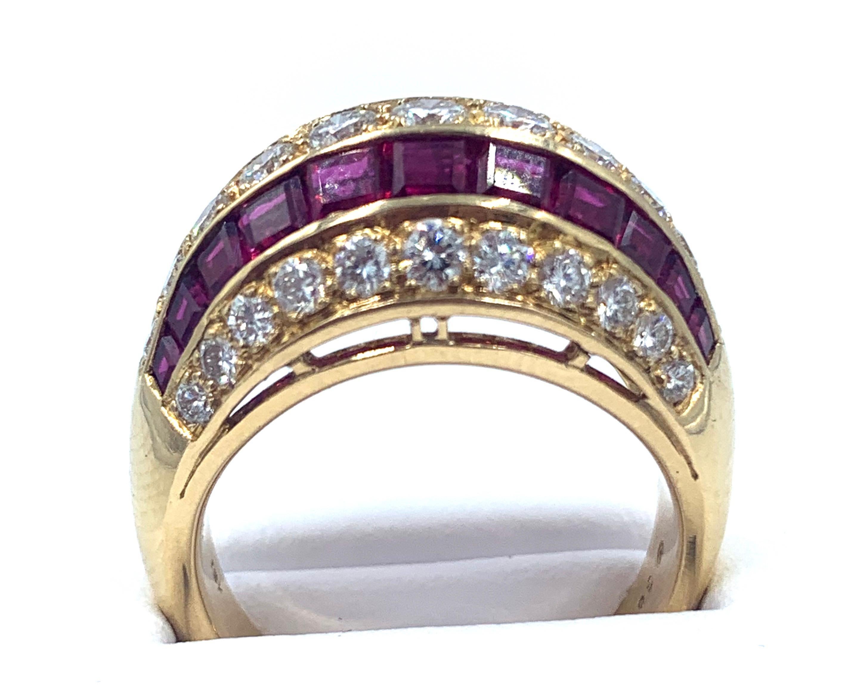Stunning Oscar Heyman Ruby and Diamond 18 Karat Yellow Gold Dome Ring In Excellent Condition In West Palm Beach, FL