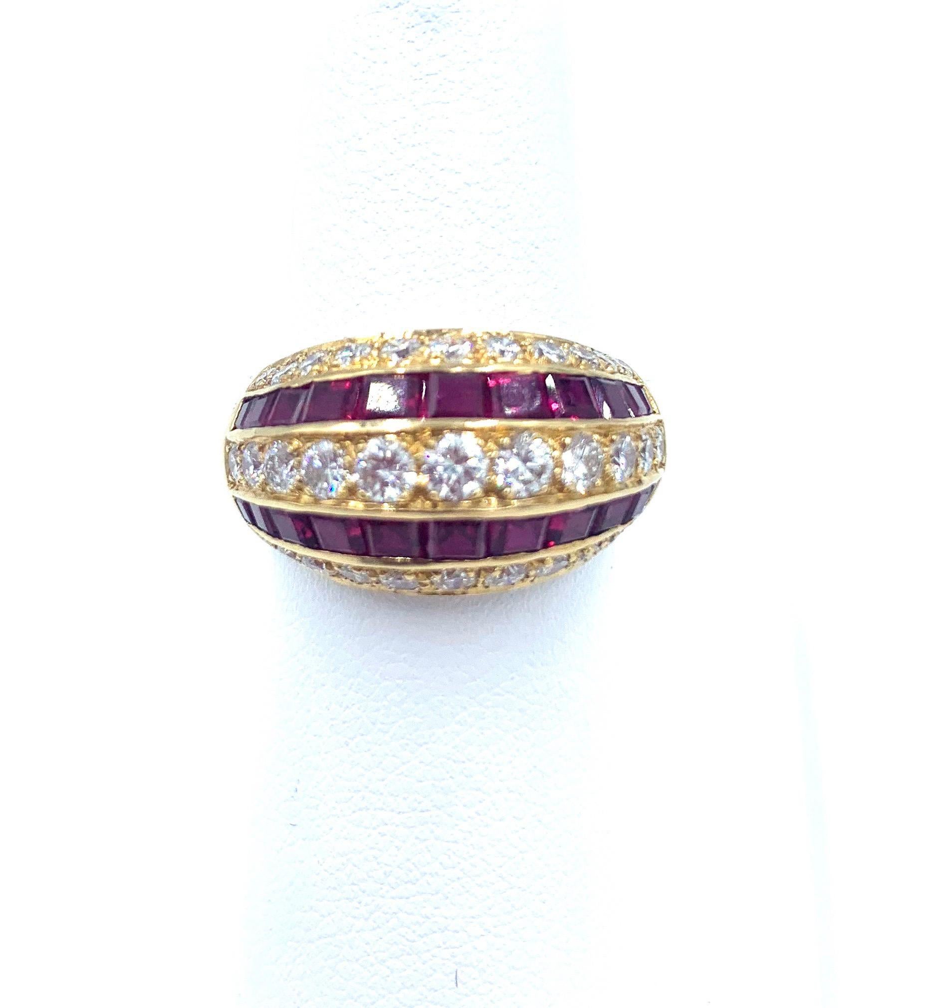 Stunning Oscar Heyman Ruby and Diamond 18 Karat Yellow Gold Dome Ring 1