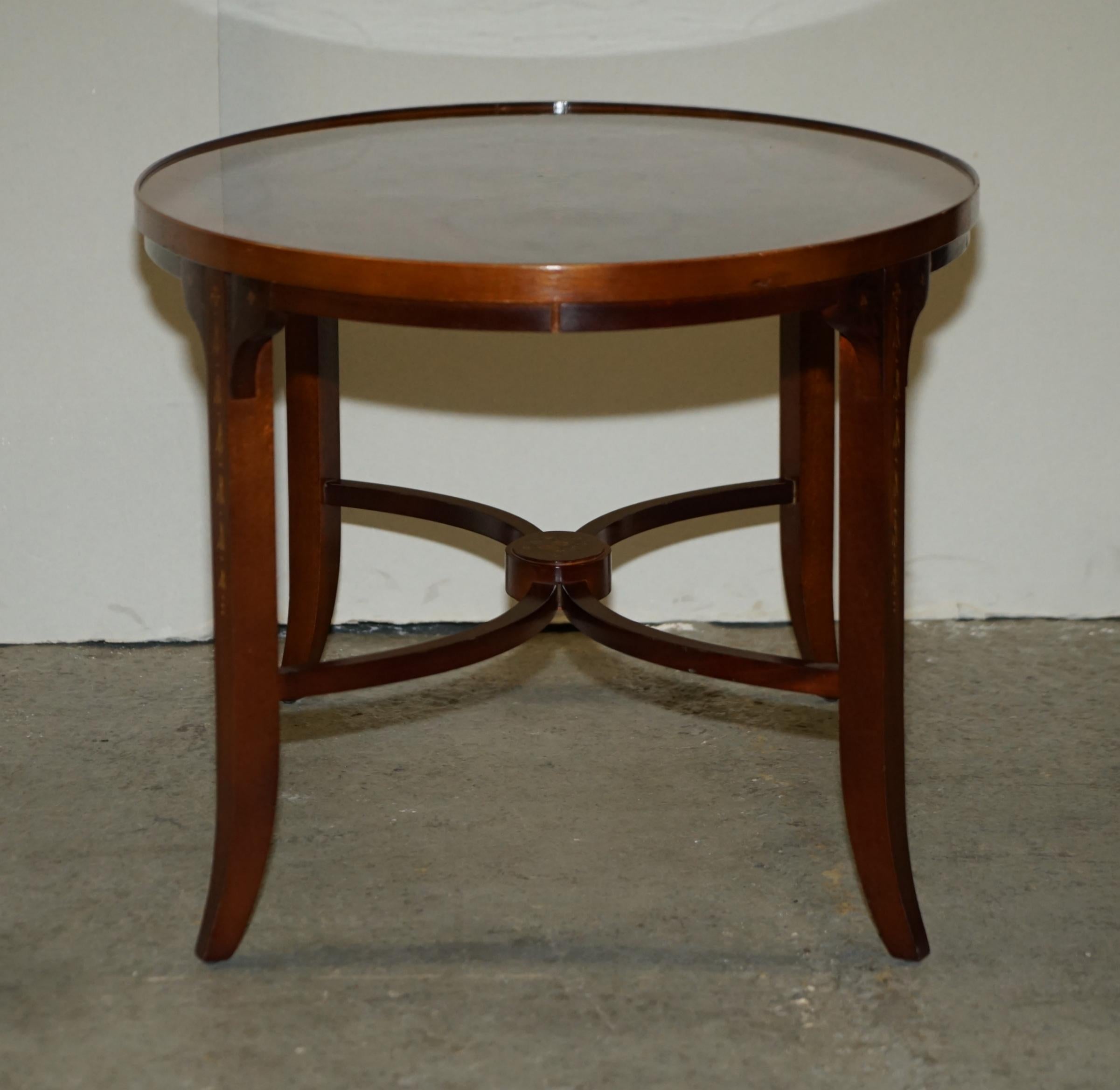Stunning Oval Hardwood Coffee Table With Splayed Legs Decorative Floral Detail 7