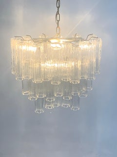 Stunning Oval Italian Venini Murano Glass Tubes Chandelier Light Fixture