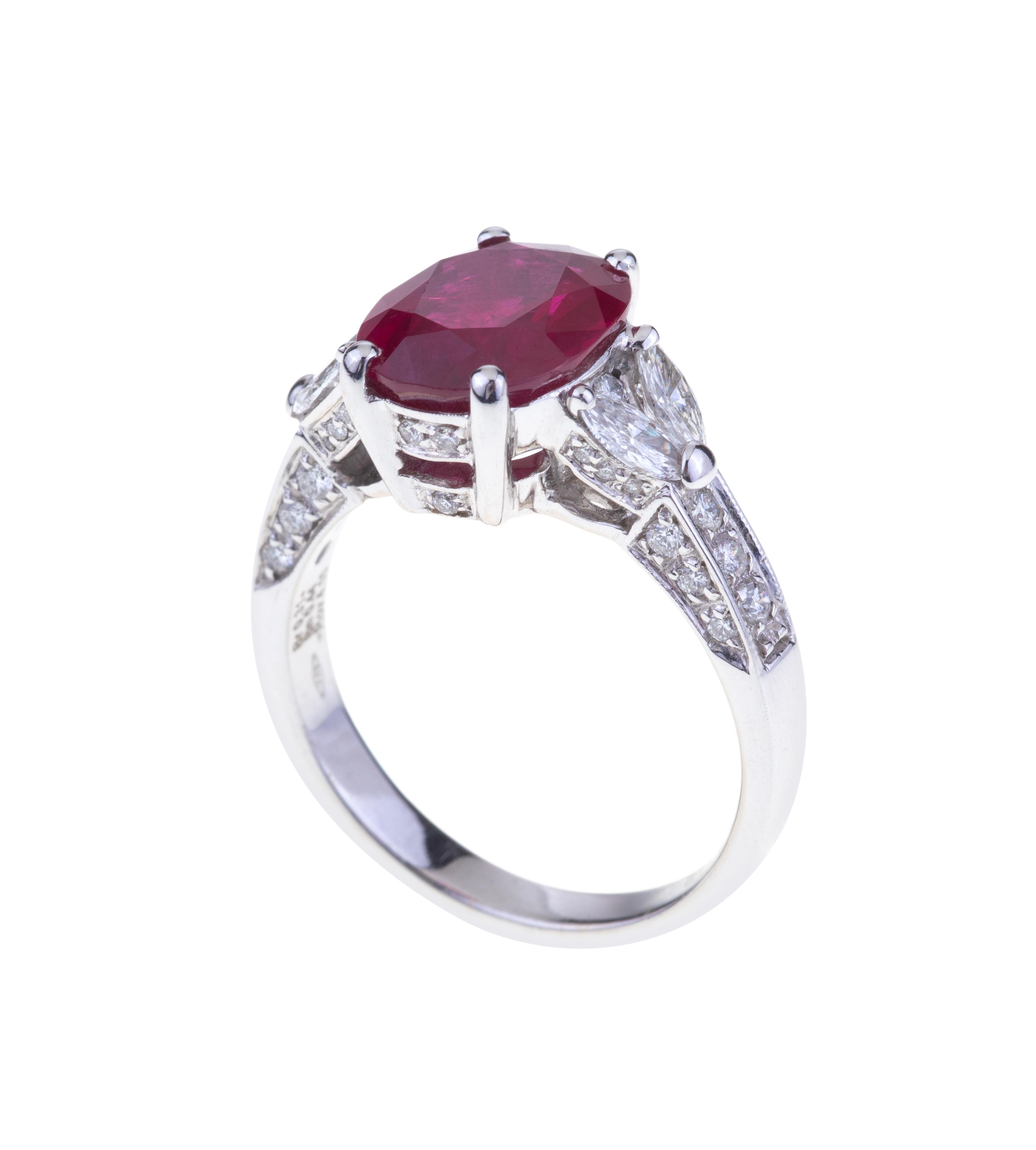Oval Cut Stunning Oval Ruby Ring ct. 4.10 with Diamonds. Unique Stone. For Sale