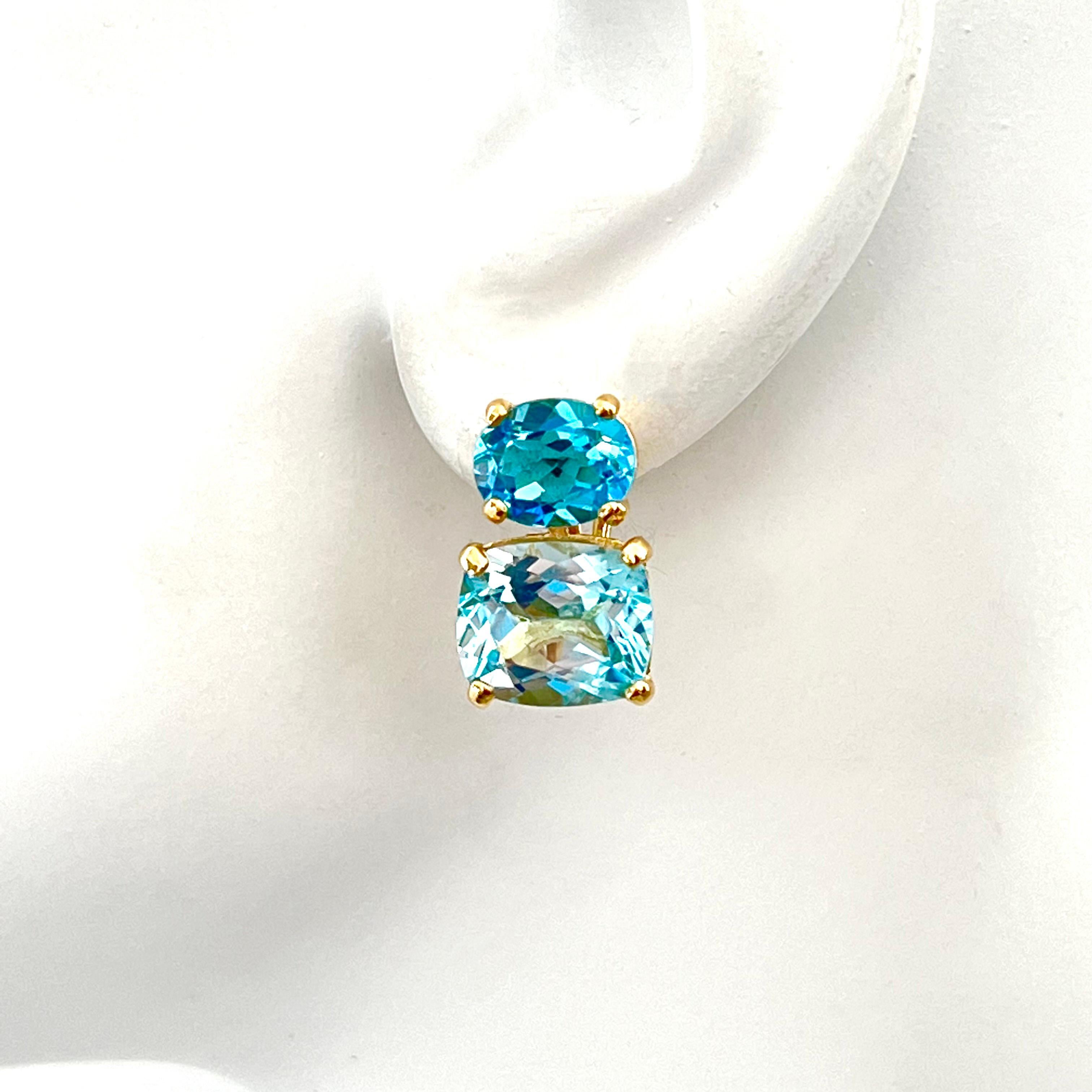 Cushion Cut Stunning Oval Swiss Blue and Cushion-cut Sky Blue Topaz Vermeil Earrings For Sale