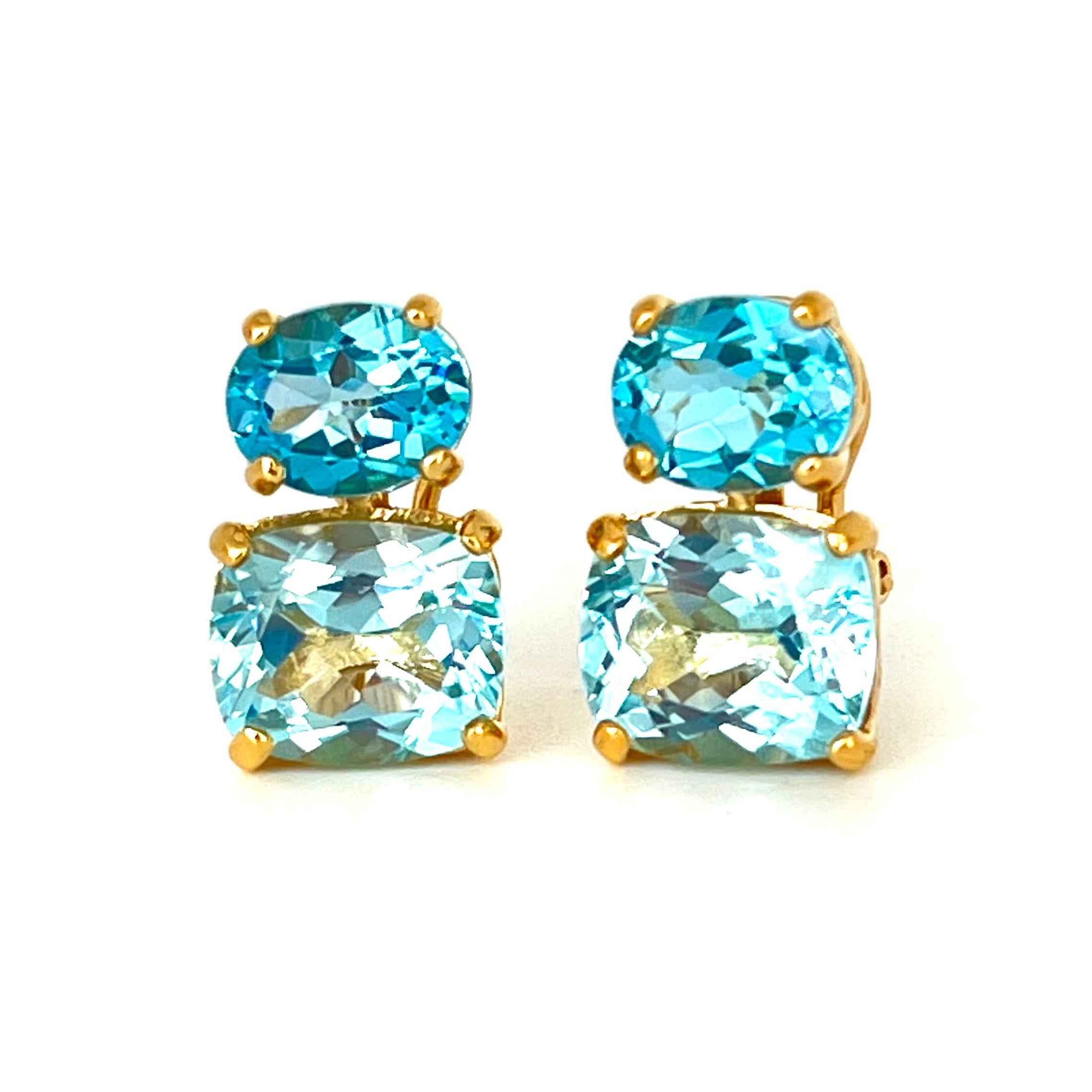 Stunning Oval Swiss Blue and Cushion-cut Sky Blue Topaz Vermeil Earrings In New Condition In Los Angeles, CA
