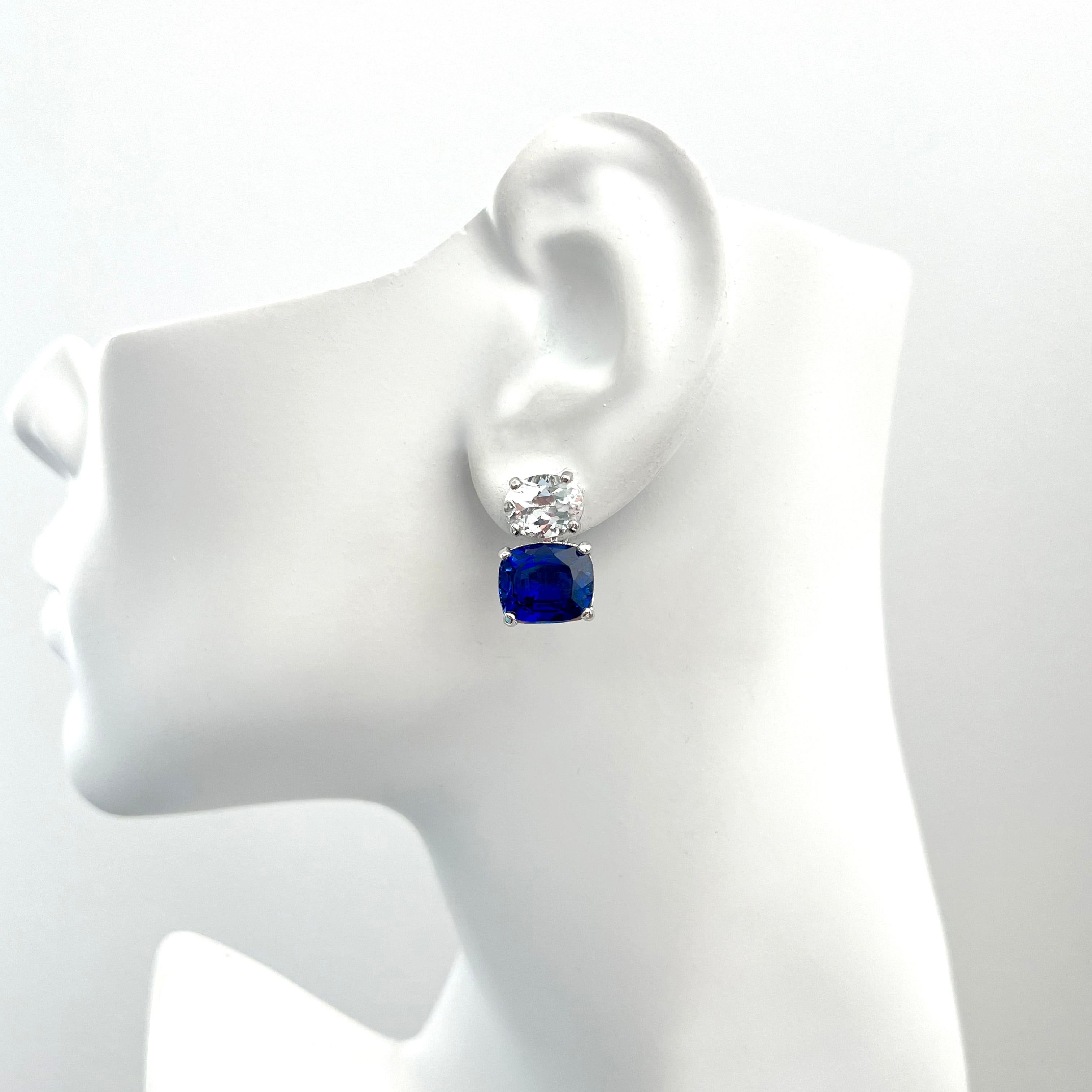 Contemporary Stunning Oval White Topaz and Cushion-cut Lab Sapphire Earrings