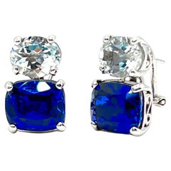 Stunning Oval White Topaz and Cushion-cut Lab Sapphire Earrings
