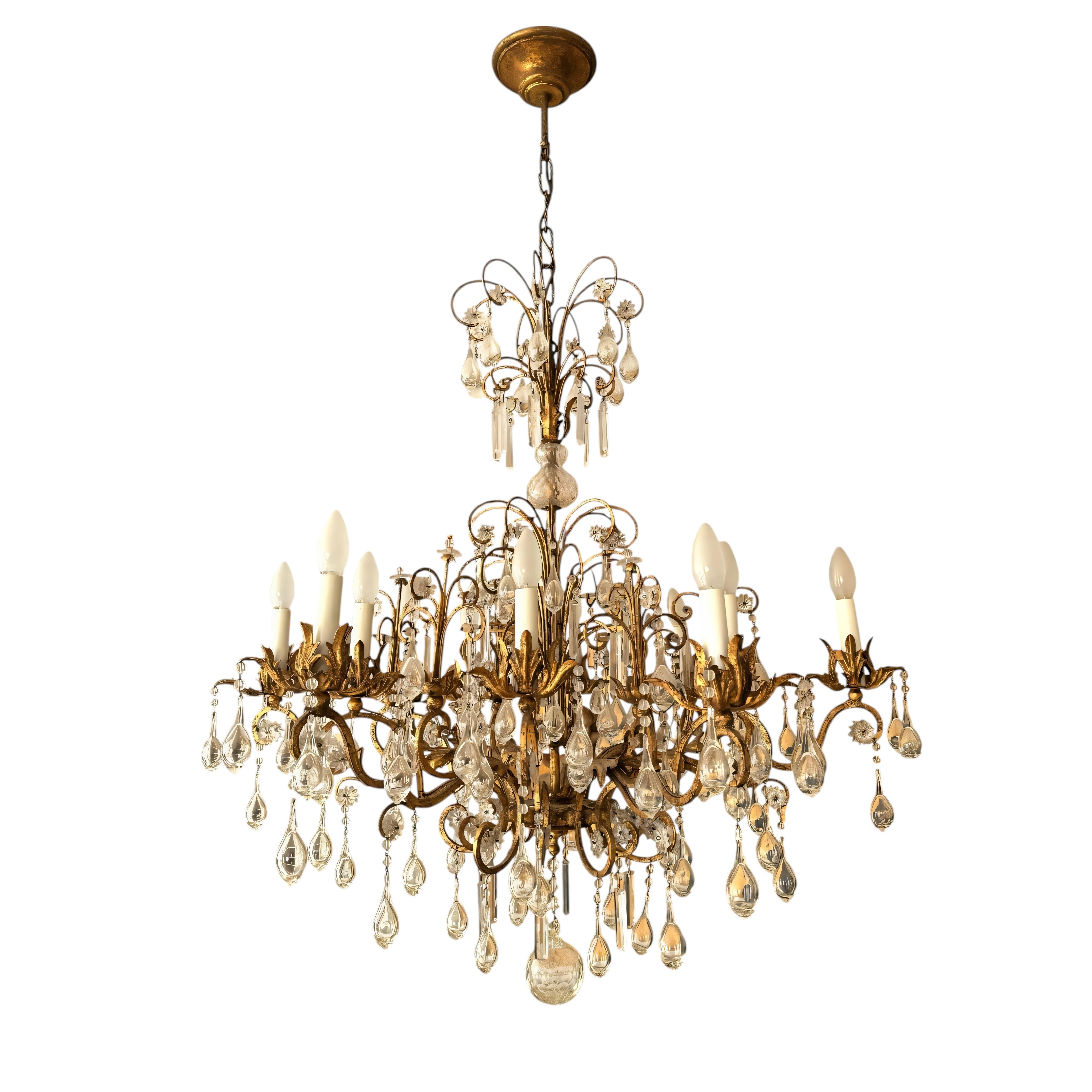 Stunning Oversized Crystal Maison Bagues 12 Light Chandelier 1960s