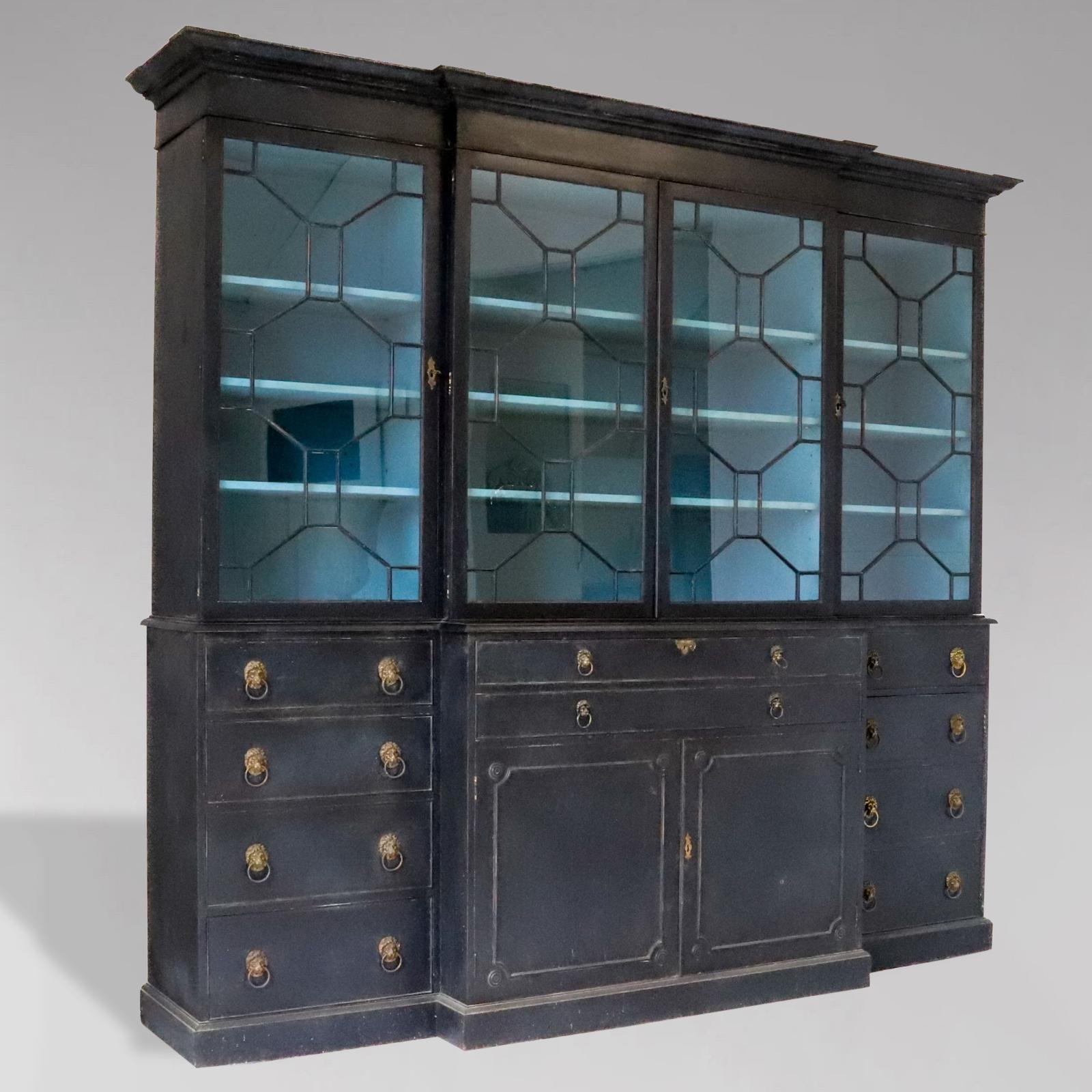 Stunning Painted 4 Door Secretaire Library Bookcase For Sale 11