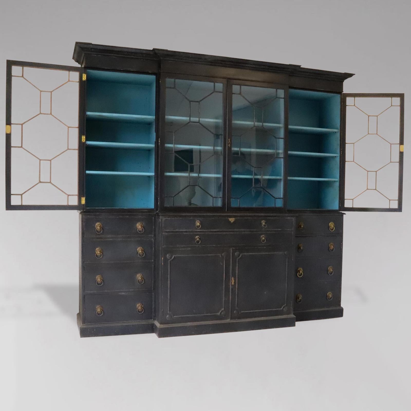 British Stunning Painted 4 Door Secretaire Library Bookcase For Sale