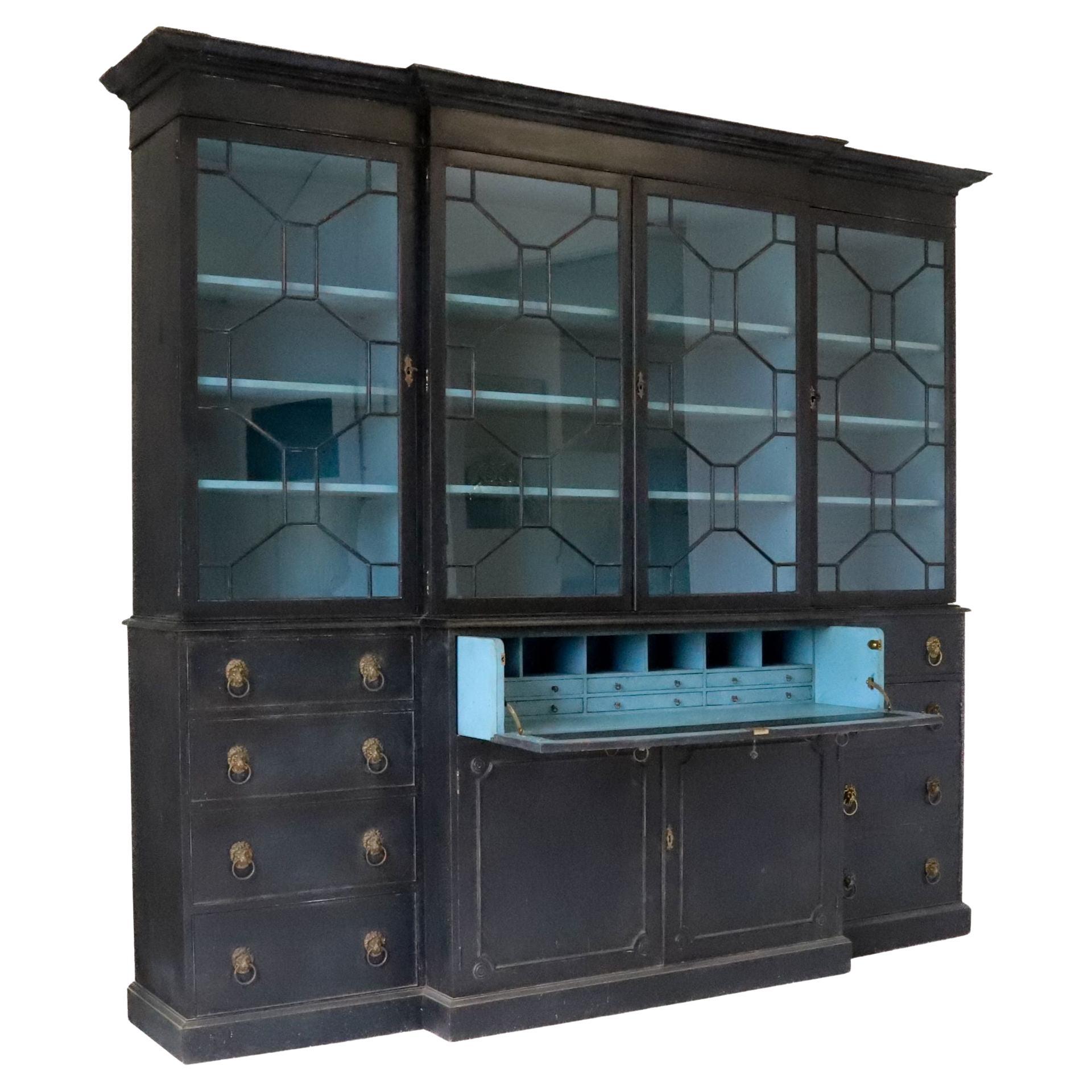Stunning Painted 4 Door Secretaire Library Bookcase For Sale