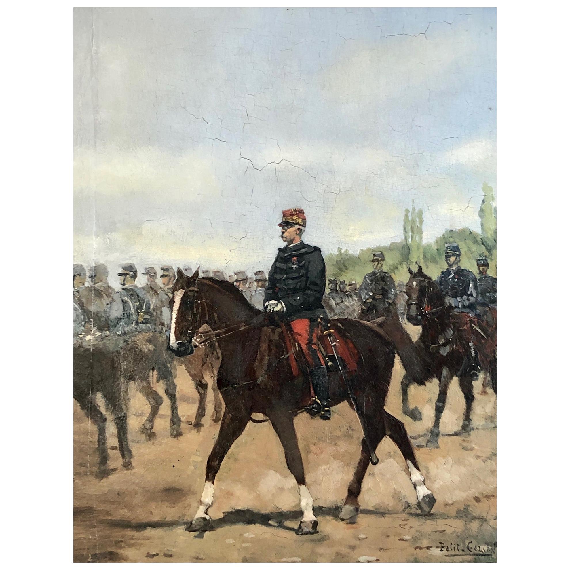 Stunning Painting of Mounted Horsemen by Listed French Artist Pierre Peti Gerard