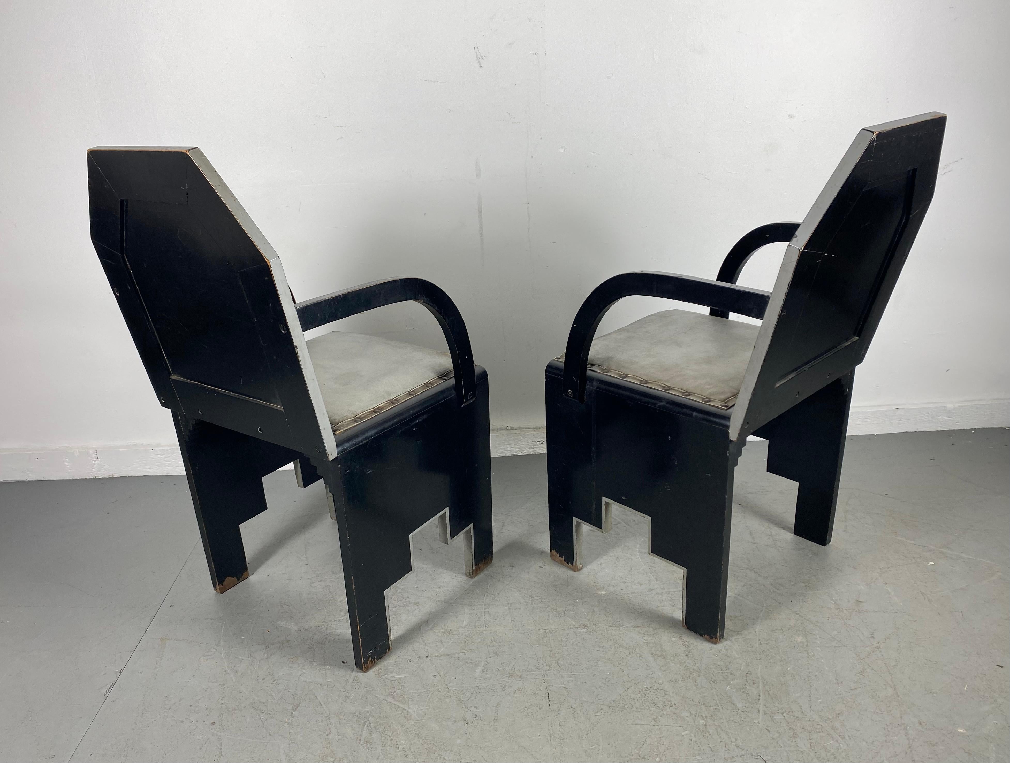 American Stunning Pair 1920's Sky-Scraper Art Deco Arm Chairs Attrib to Paul Frankl